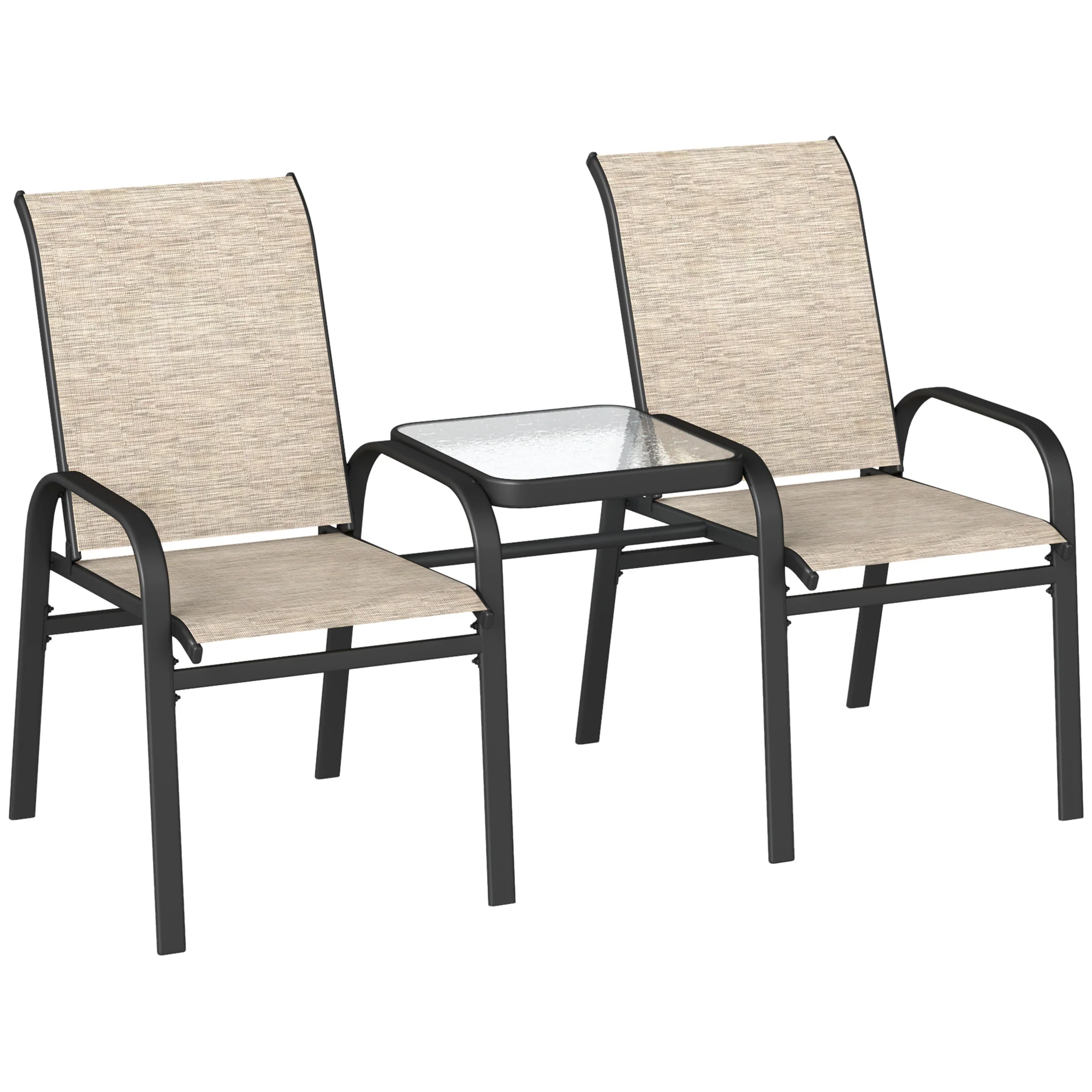 High Back Loveseat with Glass Table, Garden Patio Bench with Breathable Seat, Brown - Image 12
