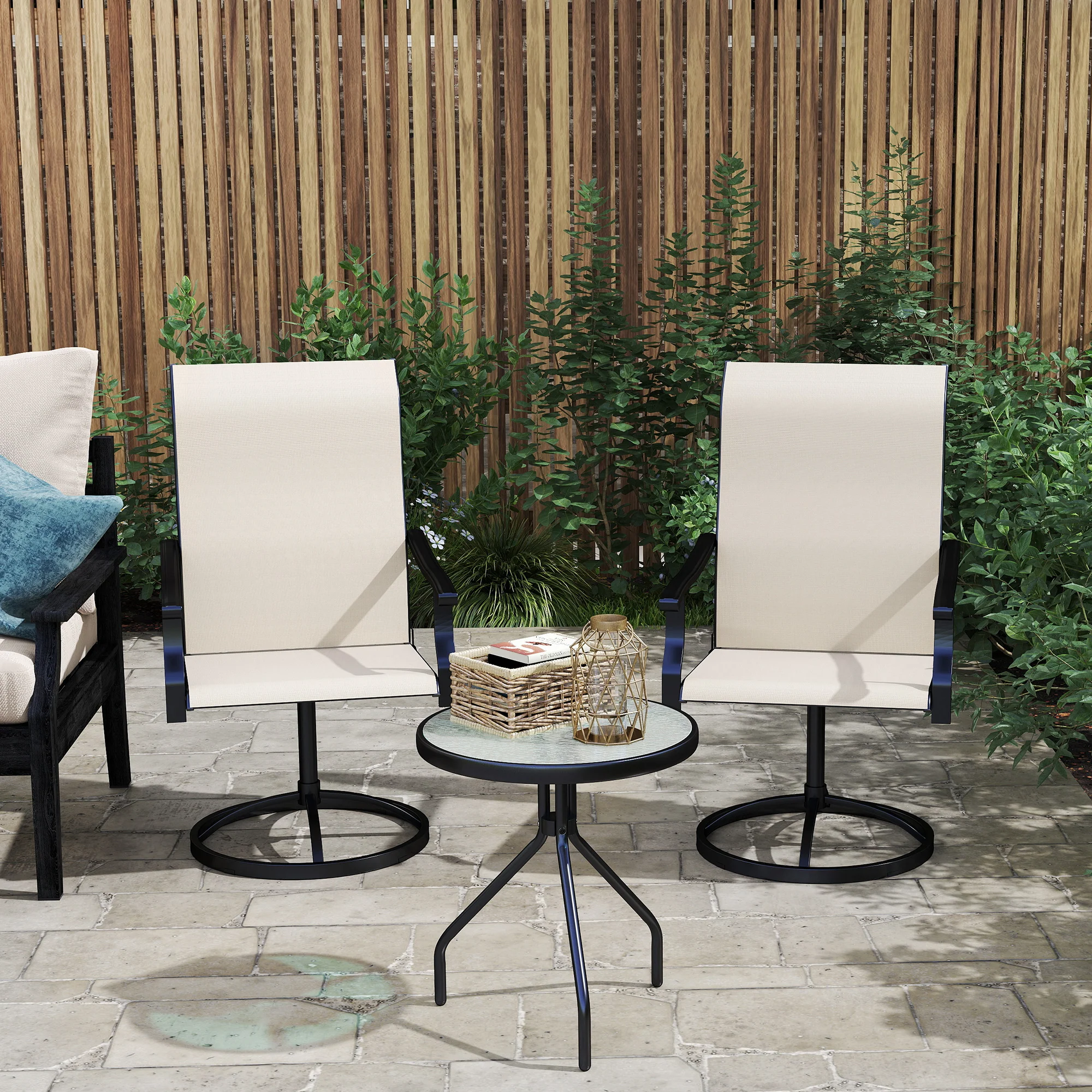 2-Piece Outdoor Patio Swivel Chairs, Beige - Image 10