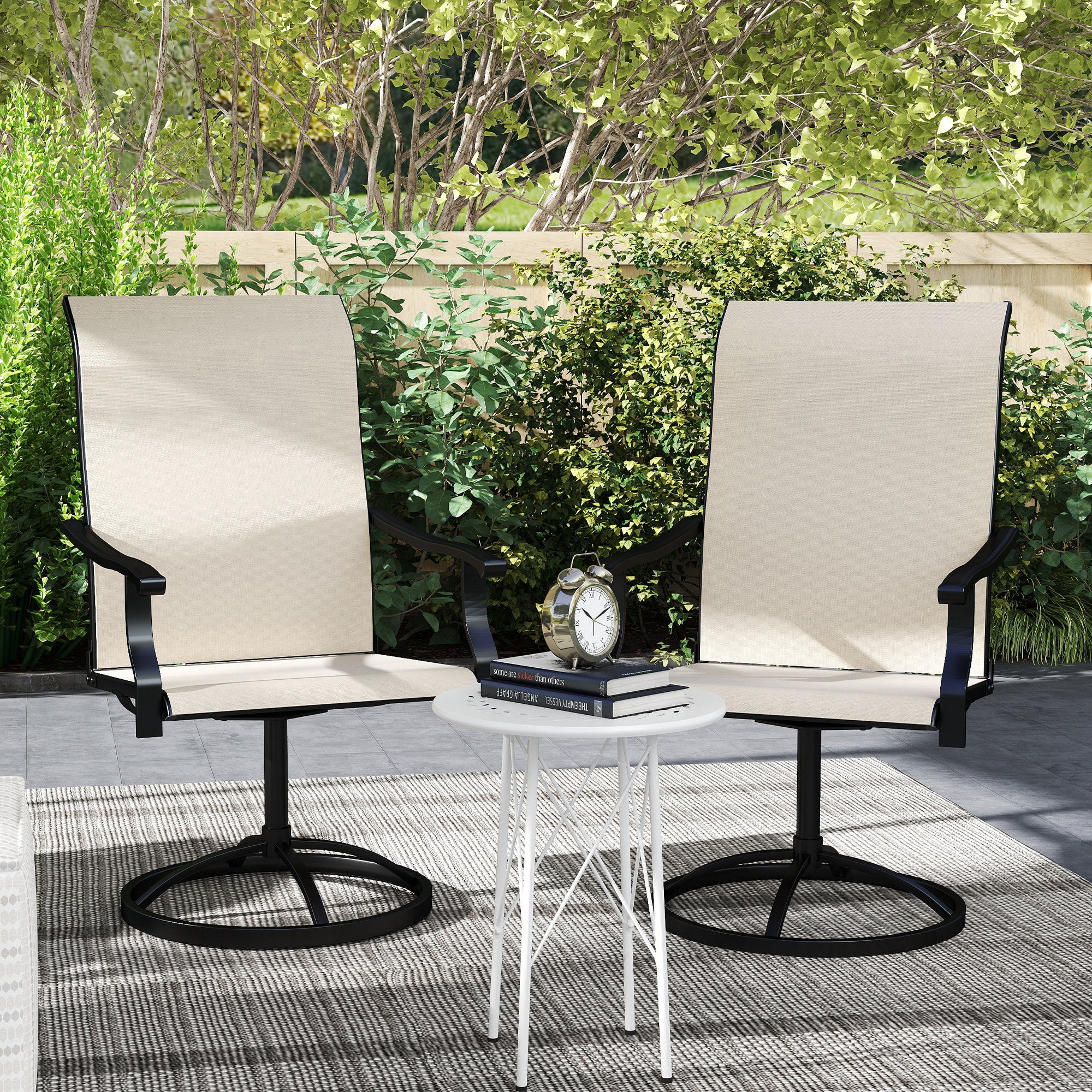 2-Piece Outdoor Patio Swivel Chairs, Beige - Image 11