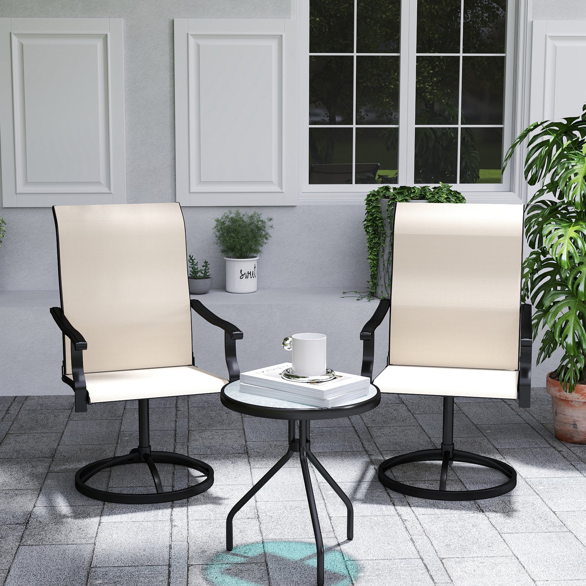 2-Piece Outdoor Patio Swivel Chairs, Beige - Image 4