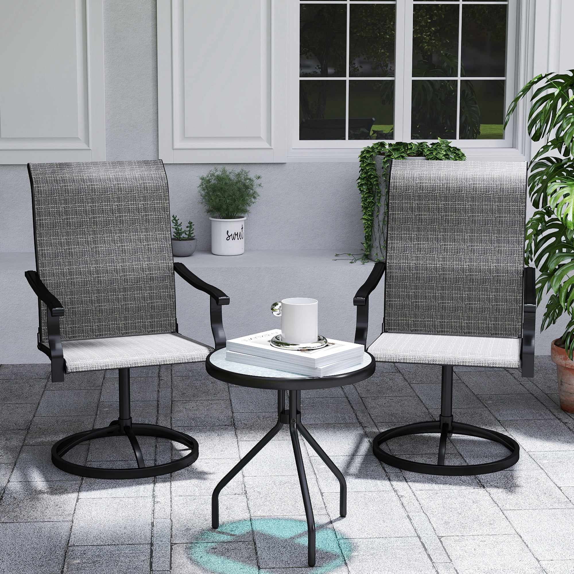 2-Piece Outdoor Patio Swivel Chairs, Gray - Image 4