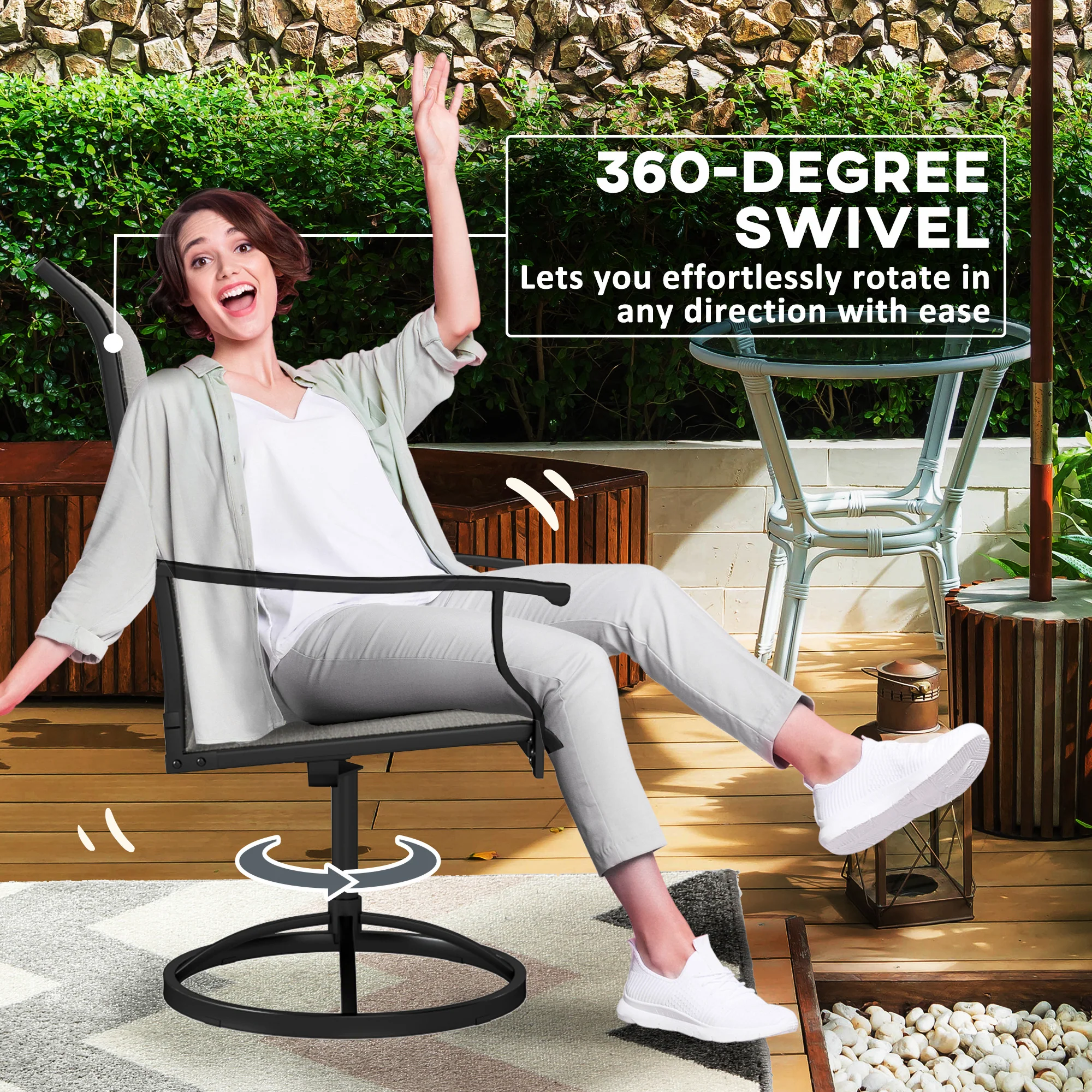 2-Piece Outdoor Patio Swivel Chairs, Gray - Image 6