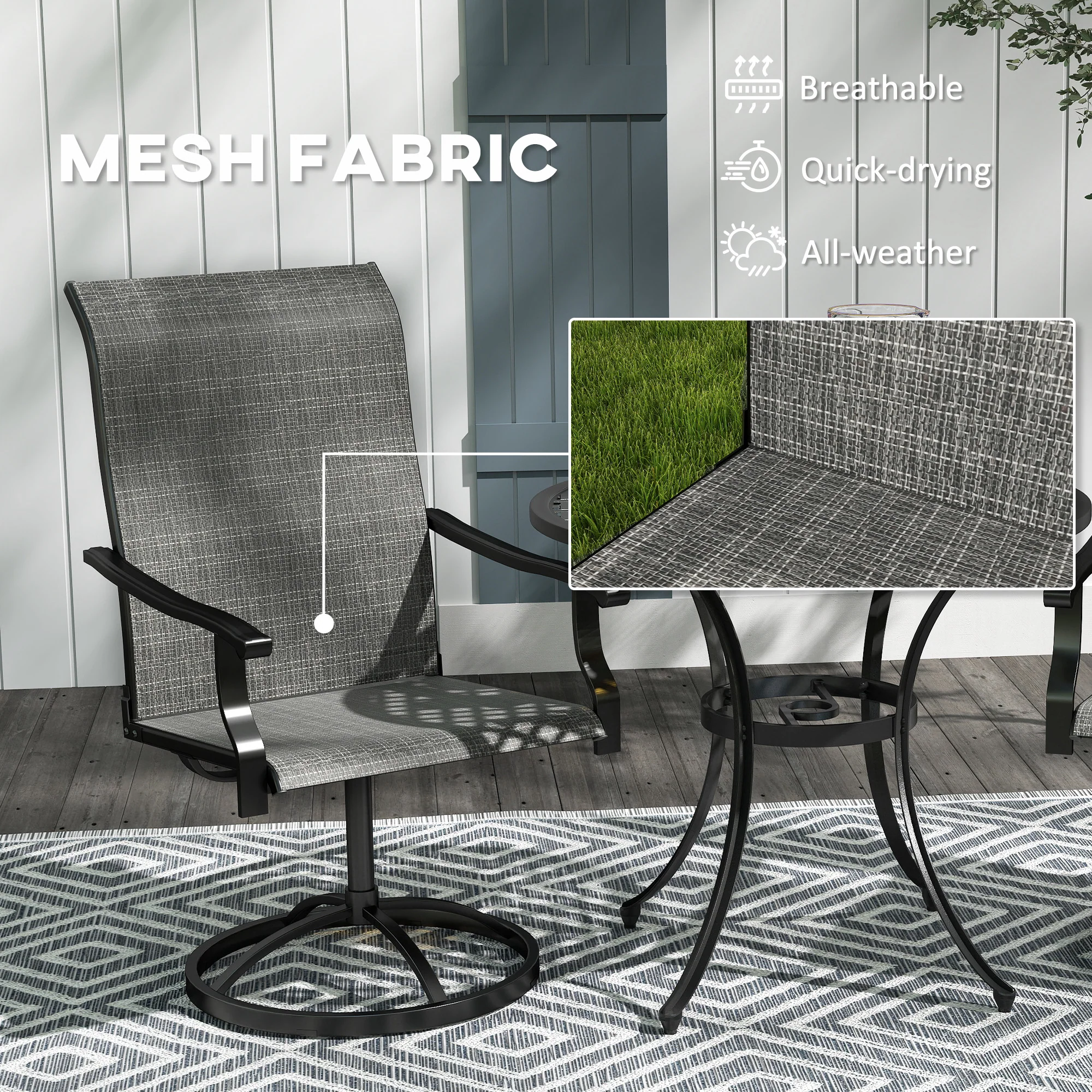2-Piece Outdoor Patio Swivel Chairs, Gray - Image 7