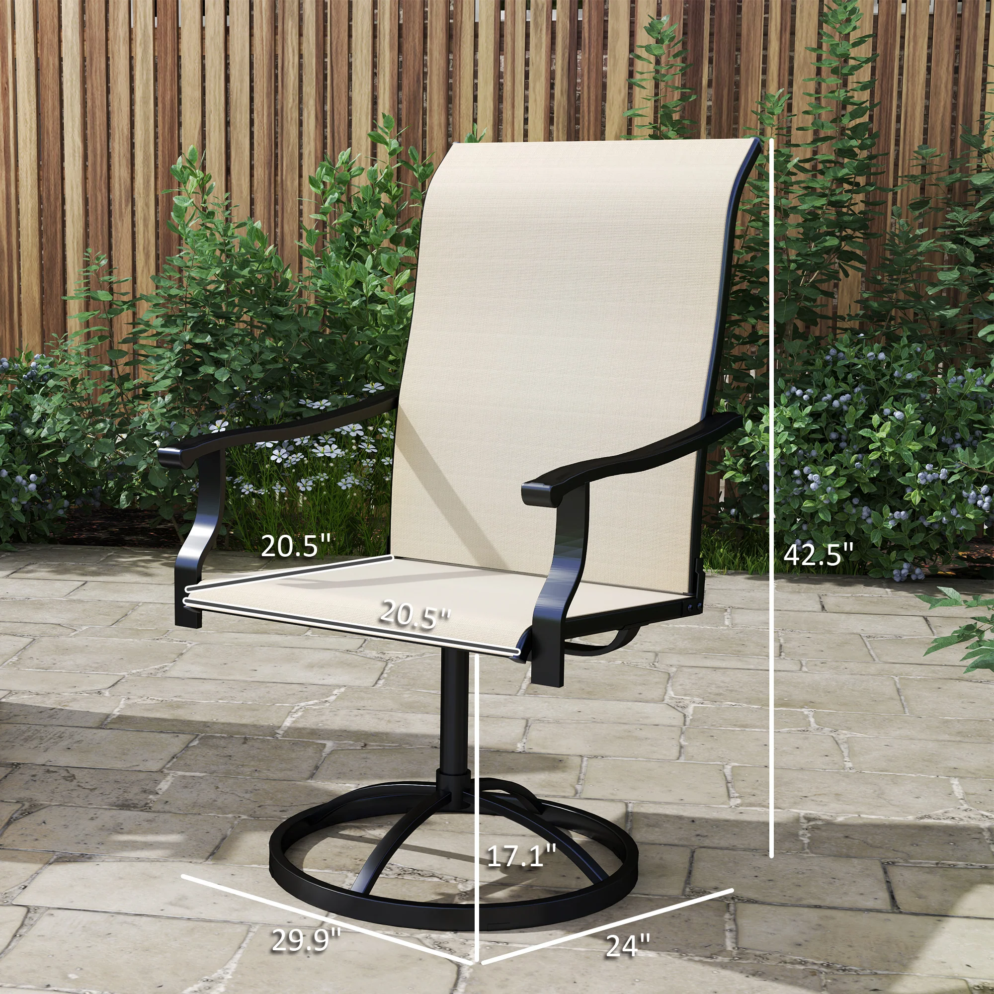2-Piece Outdoor Patio Swivel Chairs, Beige - Image 5