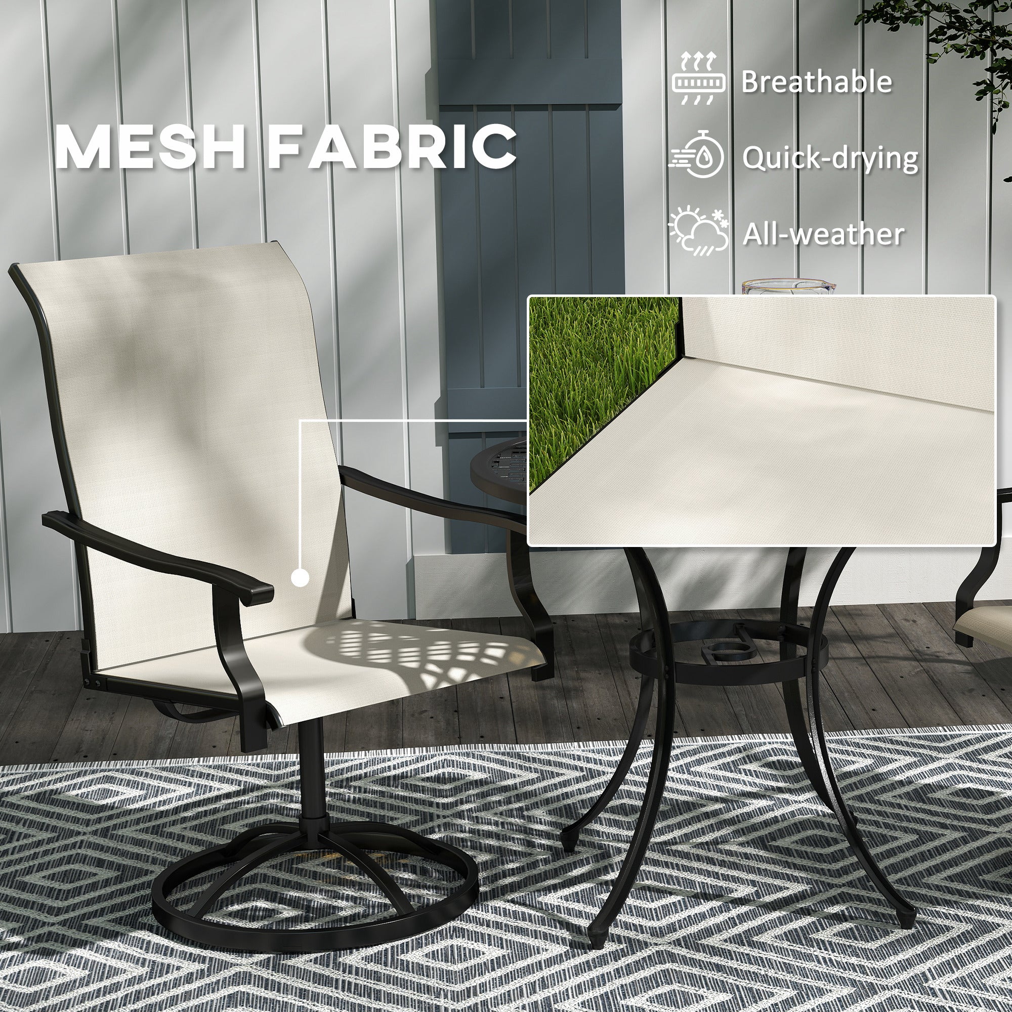 2-Piece Outdoor Patio Swivel Chairs, Beige - Image 7