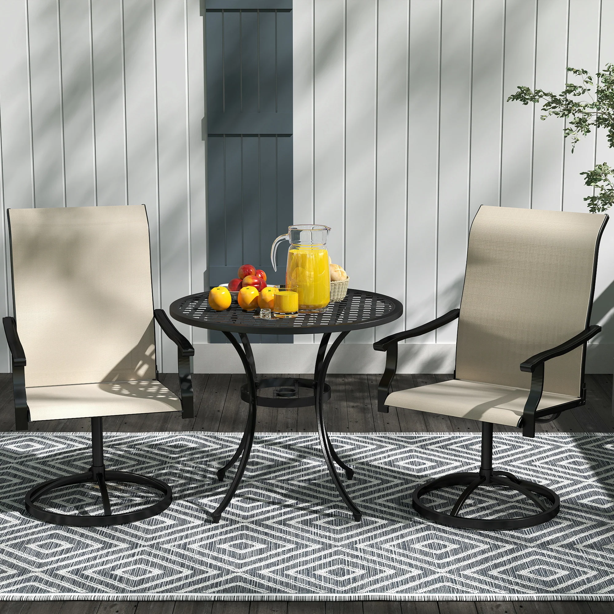 2-Piece Outdoor Patio Swivel Chairs, Beige - Image 9