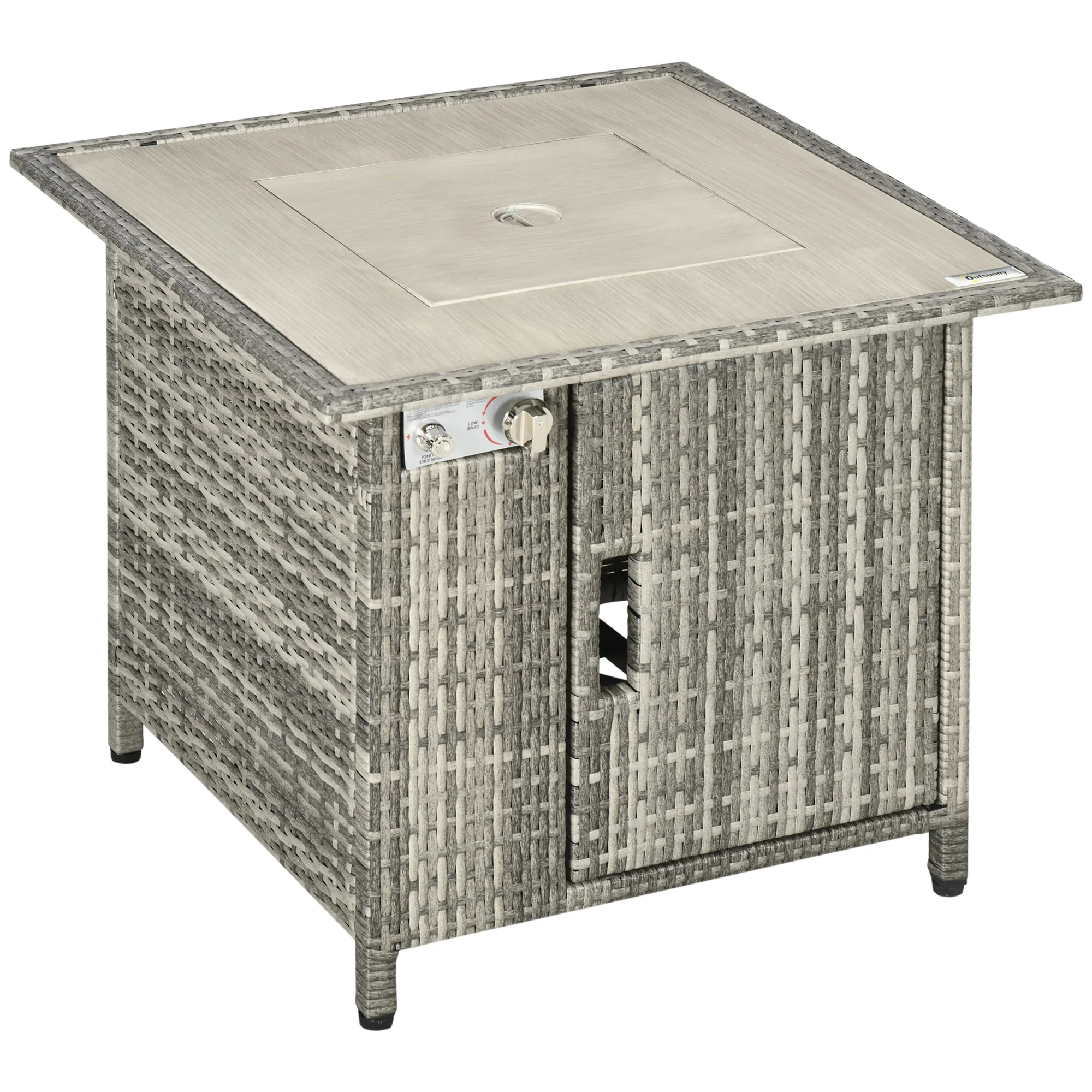 50,000 BTU Rattan Gas Fire Pit Table with Rain Cover, Mesh Lid and Lava Stone, Grey - Image 12