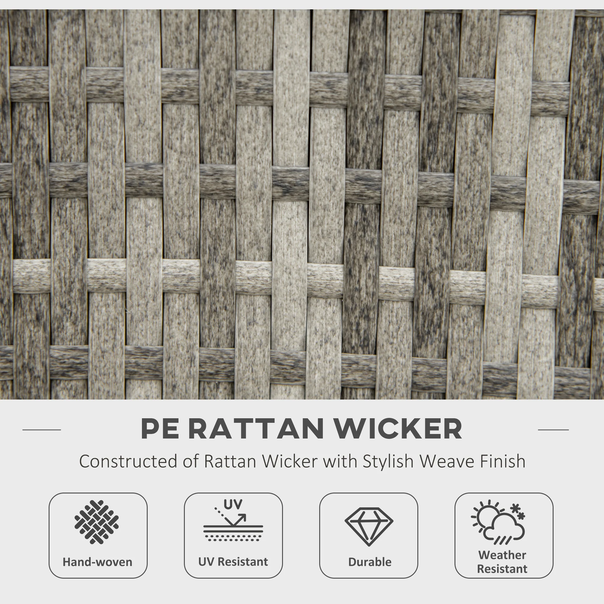 50,000 BTU Rattan Gas Fire Pit Table with Rain Cover, Mesh Lid and Lava Stone, Grey - Image 9