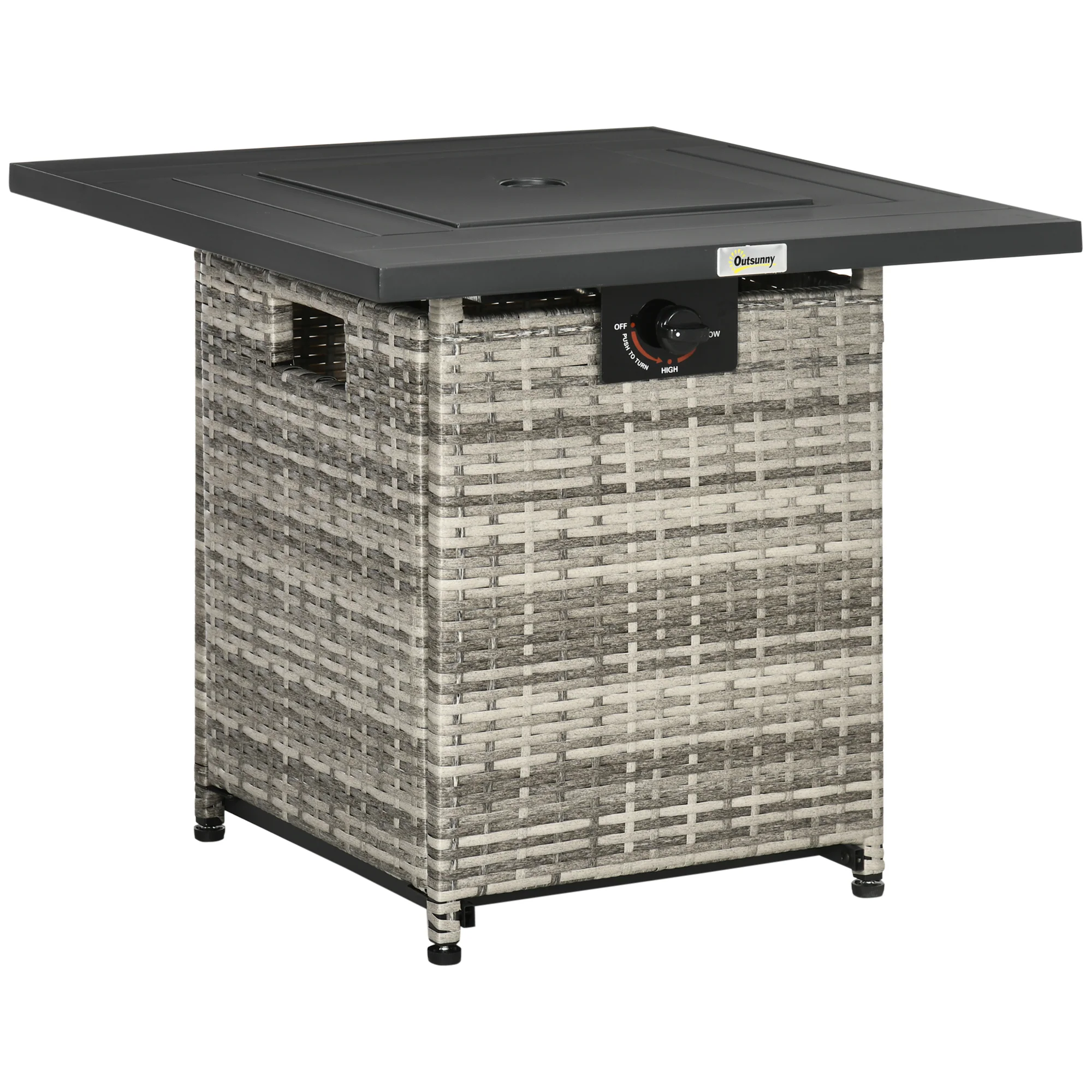 40,000 BTU Rattan Gas Fire Pit Table with Rain Cover, Mesh Lid and Lava Stone, Mixed Grey - Image 2