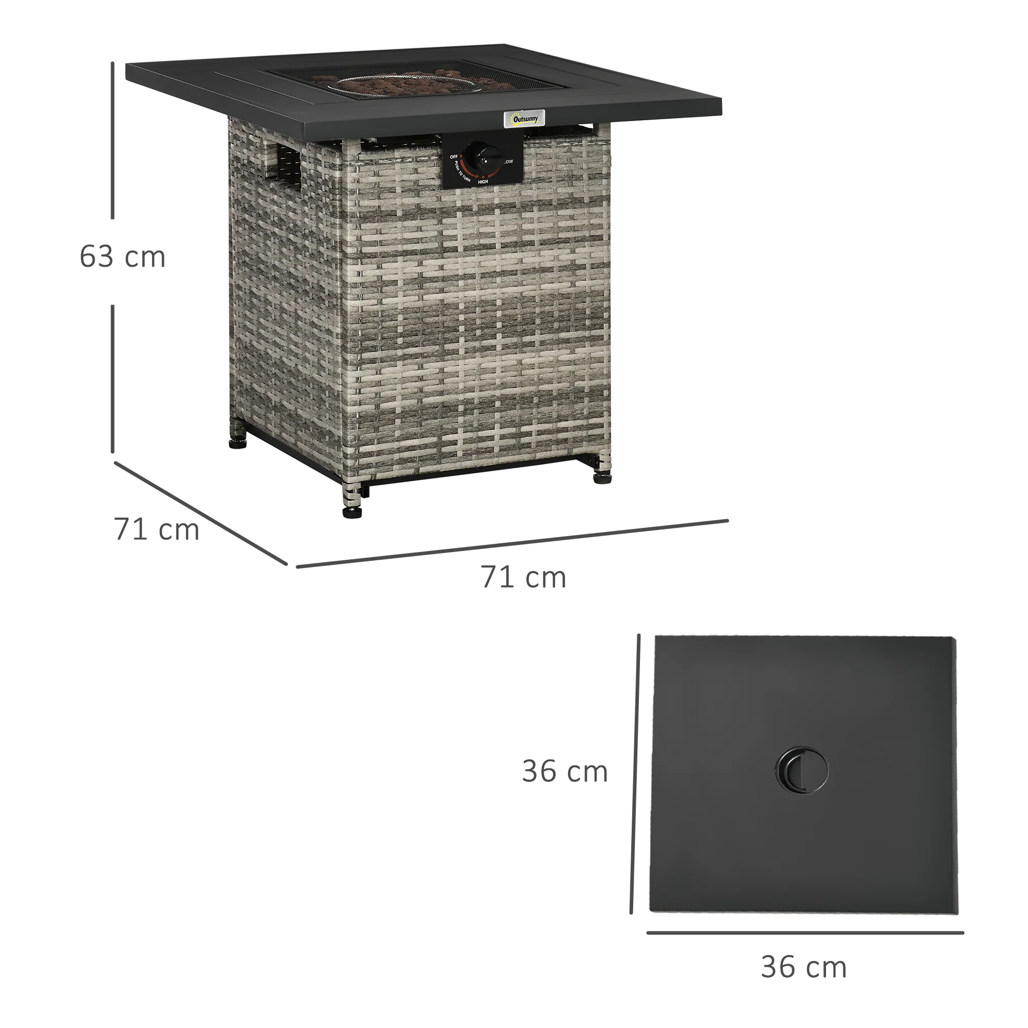 40,000 BTU Rattan Gas Fire Pit Table with Rain Cover, Mesh Lid and Lava Stone, Mixed Grey - Image 5