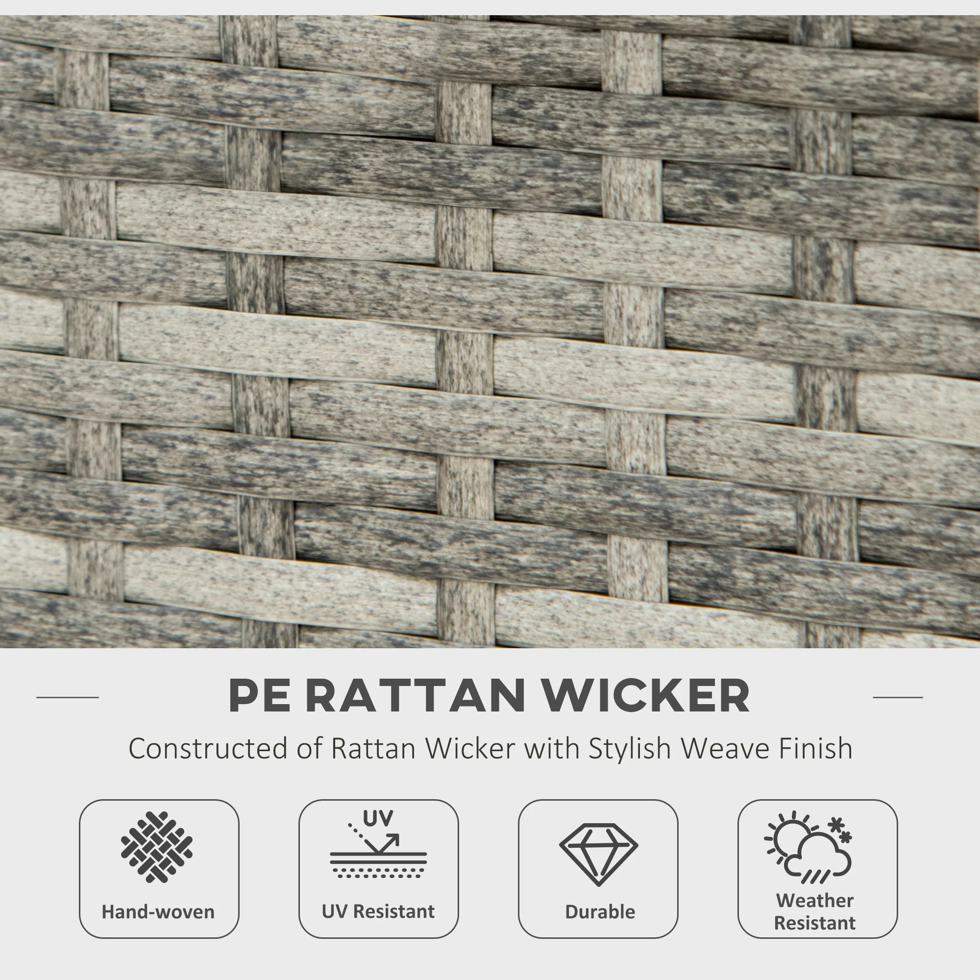 40,000 BTU Rattan Gas Fire Pit Table with Rain Cover, Mesh Lid and Lava Stone, Mixed Grey - Image 9