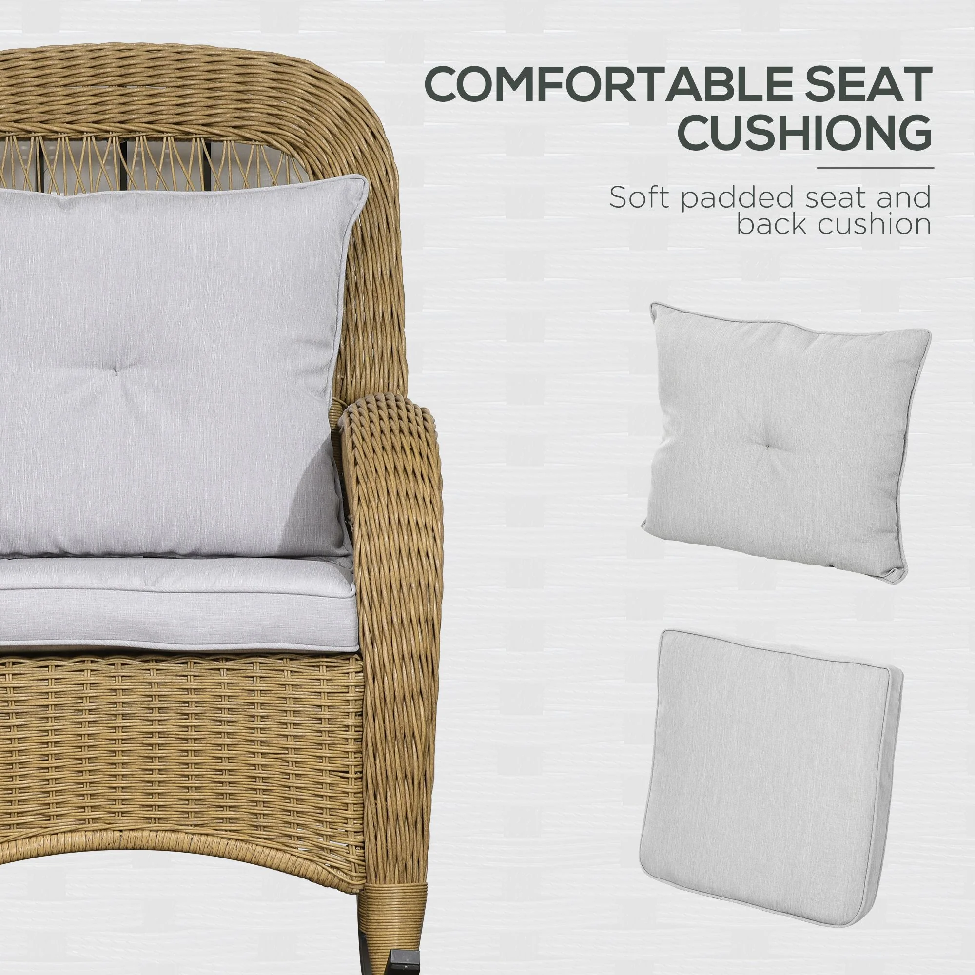 Outdoor PE Rattan Rocking Chair w/ Cushion & Armrest, Garden Porch Furniture, Light Grey - Image 8