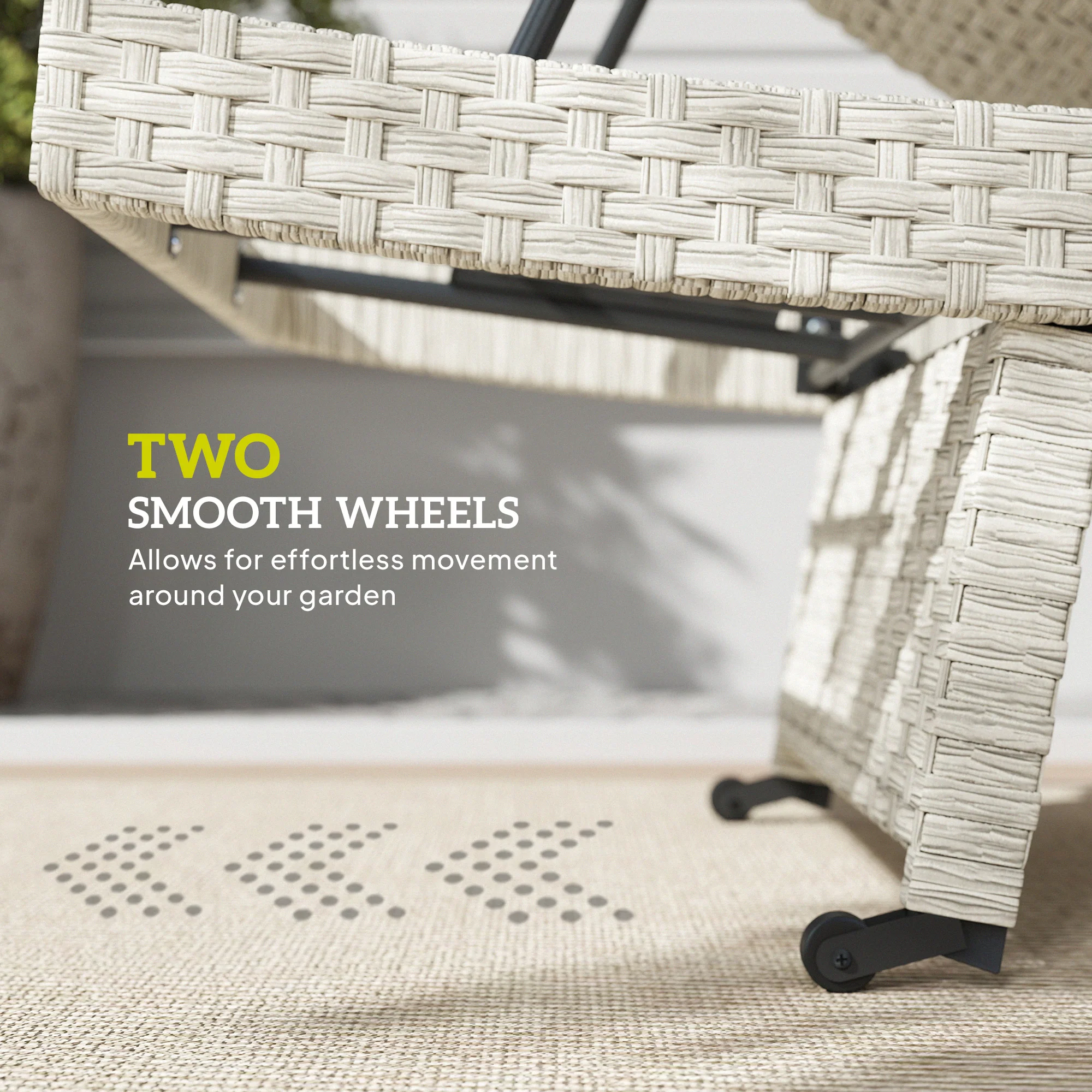 Folding PE Rattan Sun Lounger with Wheels & Adjustable Backrest, Grey - Image 9