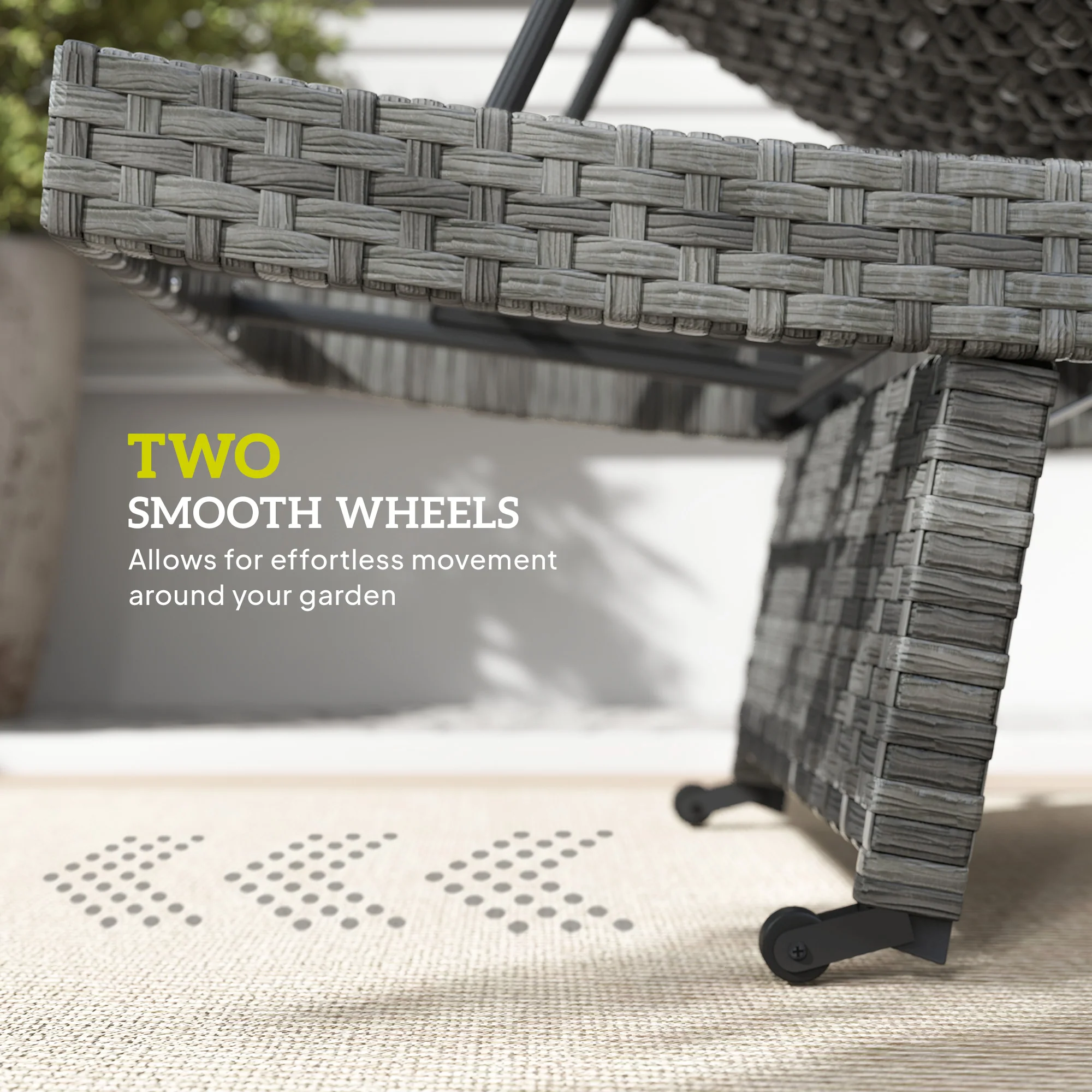 Folding PE Rattan Sun Lounger with Wheels & Adjustable Backrest, Mixed Grey - Image 9