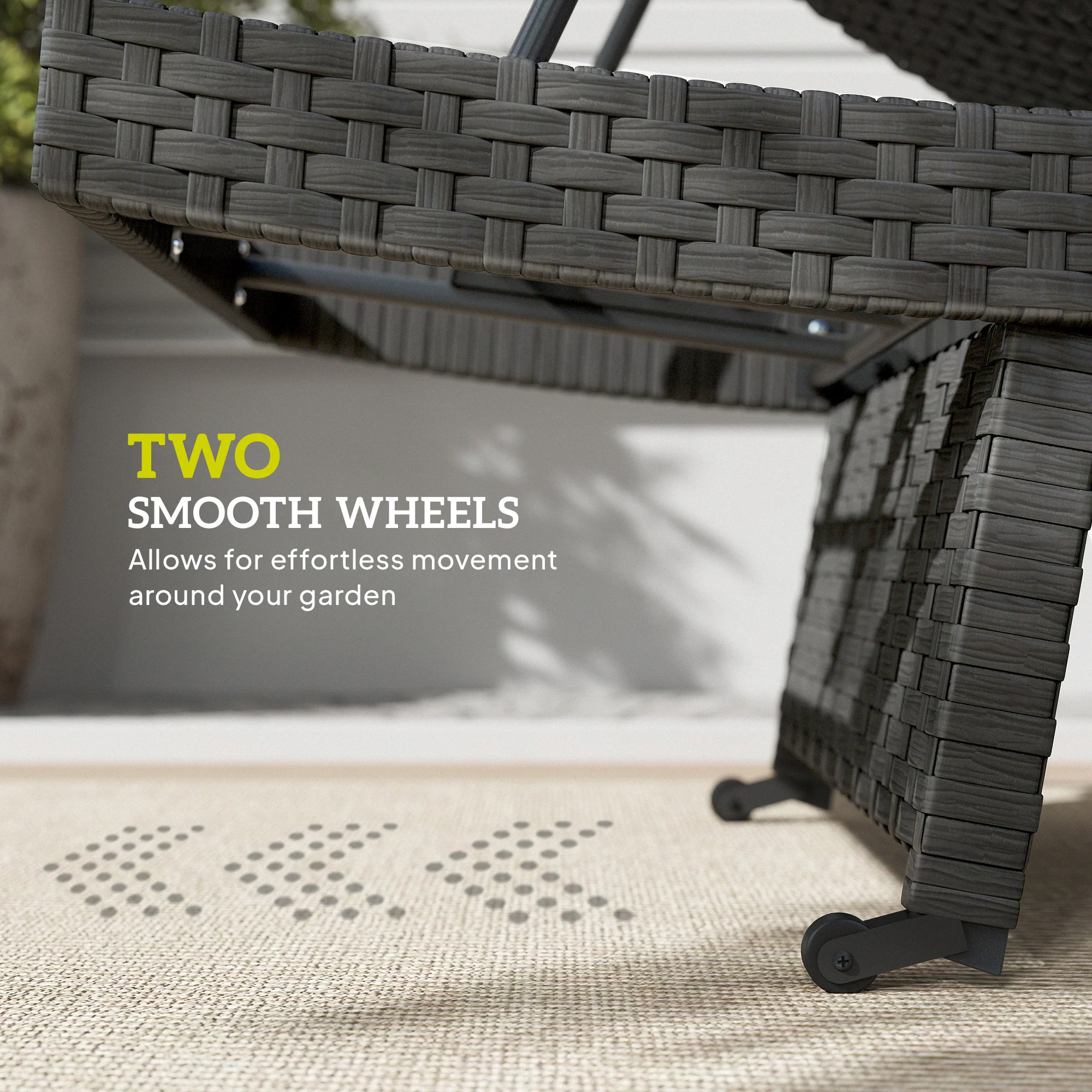 Folding PE Rattan Sun Lounger with Wheels & Adjustable Backrest, Black - Image 9