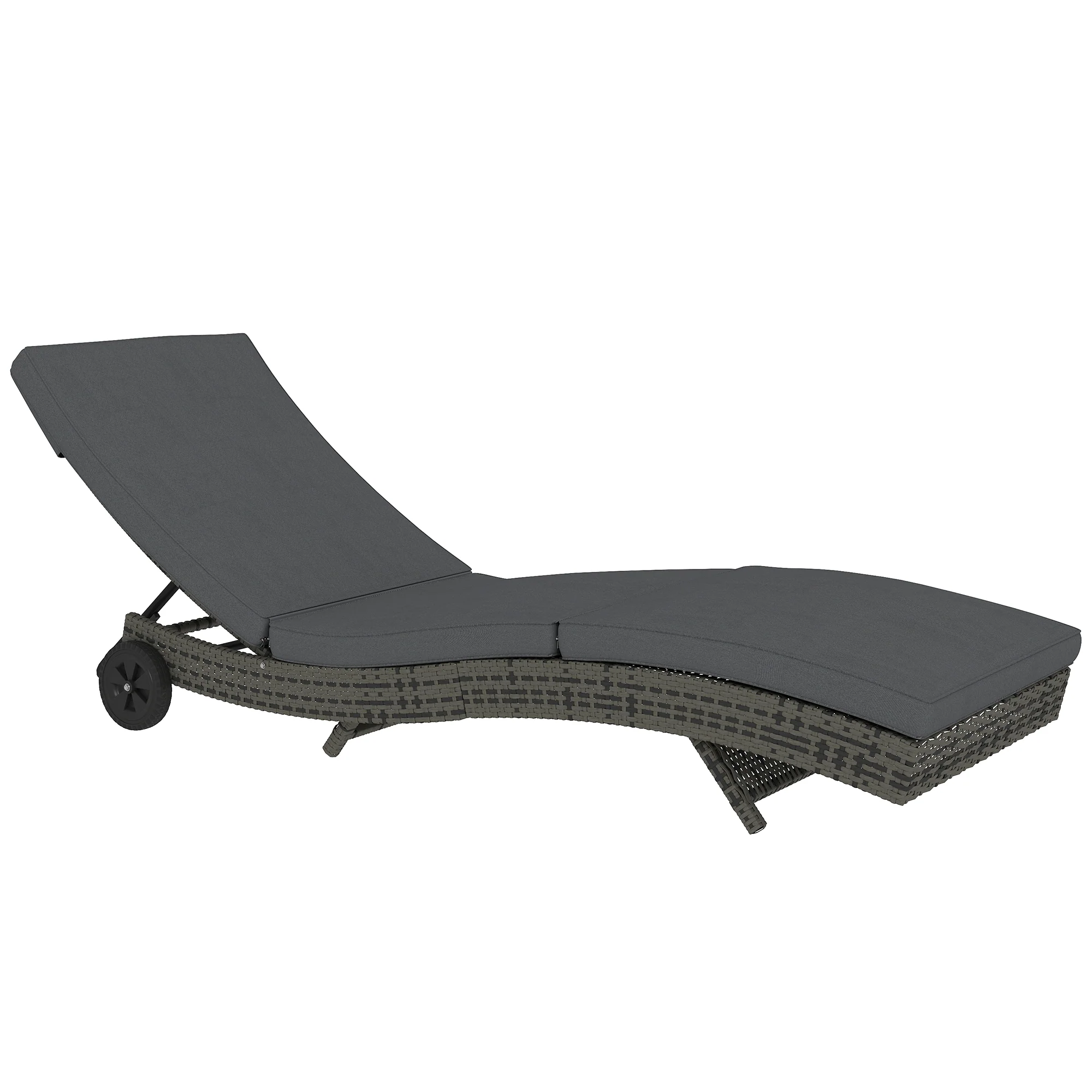 PE Rattan Rolling Sunbed with Cushion, 5-Level Adjustable Backrest Recliner, Dark Grey - Image 12