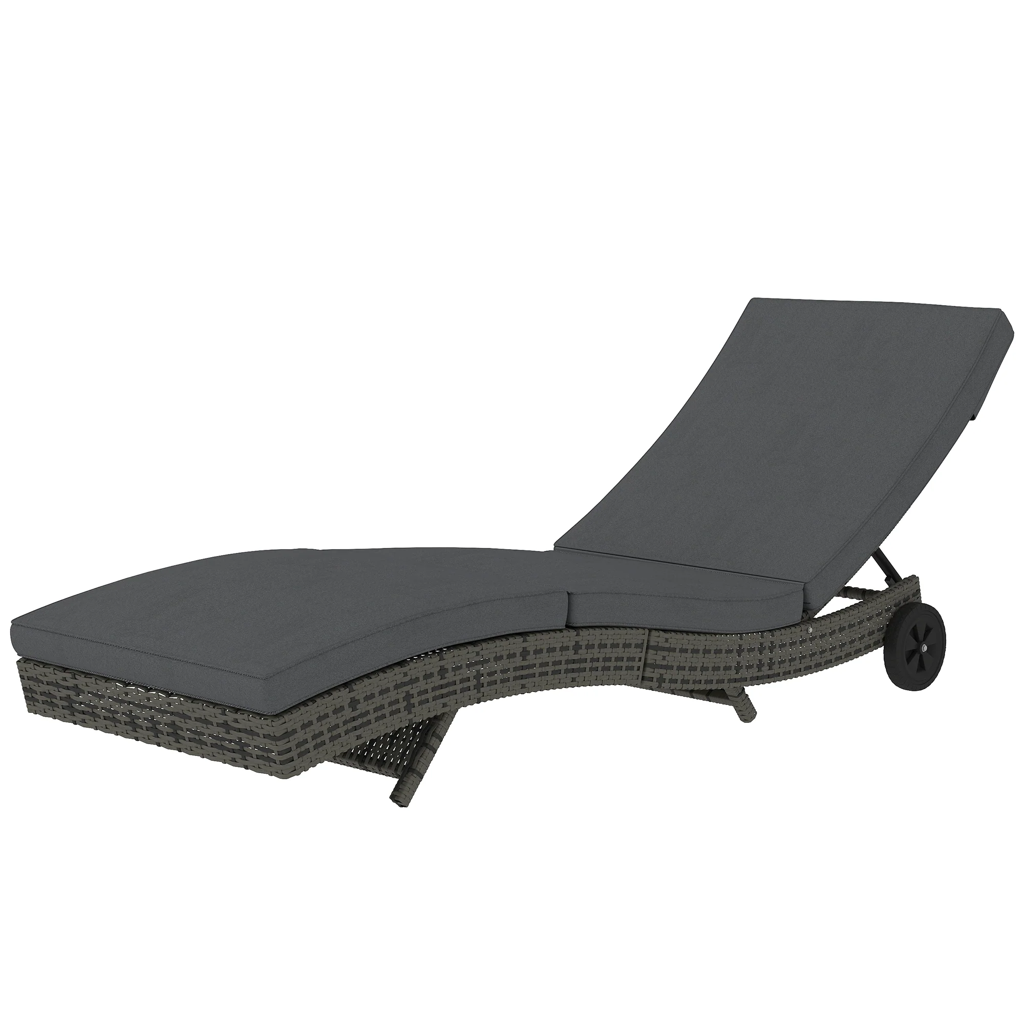 PE Rattan Rolling Sunbed with Cushion, 5-Level Adjustable Backrest Recliner, Dark Grey - Image 2