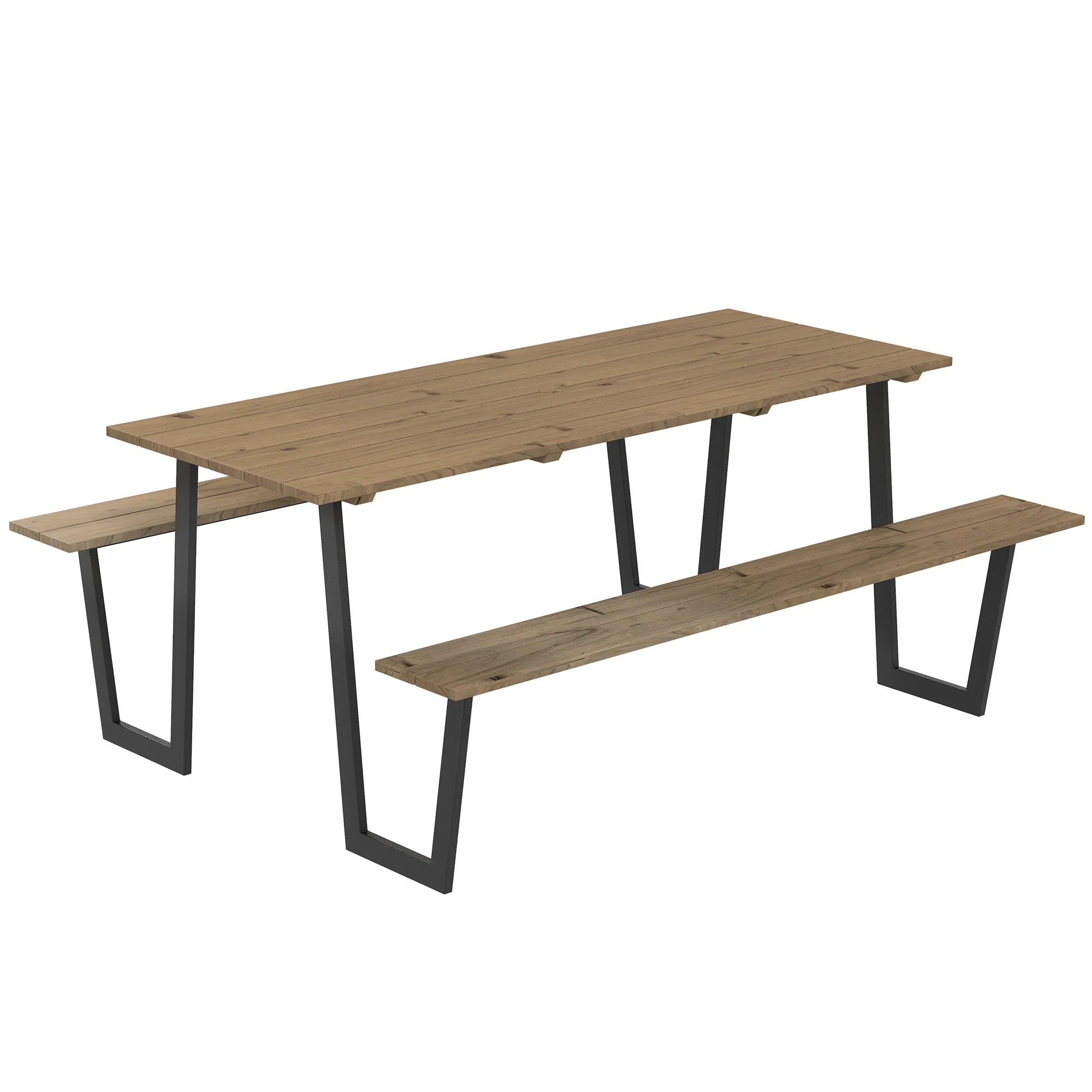 Outdoor Picnic Spruce Wood Table Set for 6-8, 2" Umbrella Hole, 795 LBS Benches, Brown - Image 12