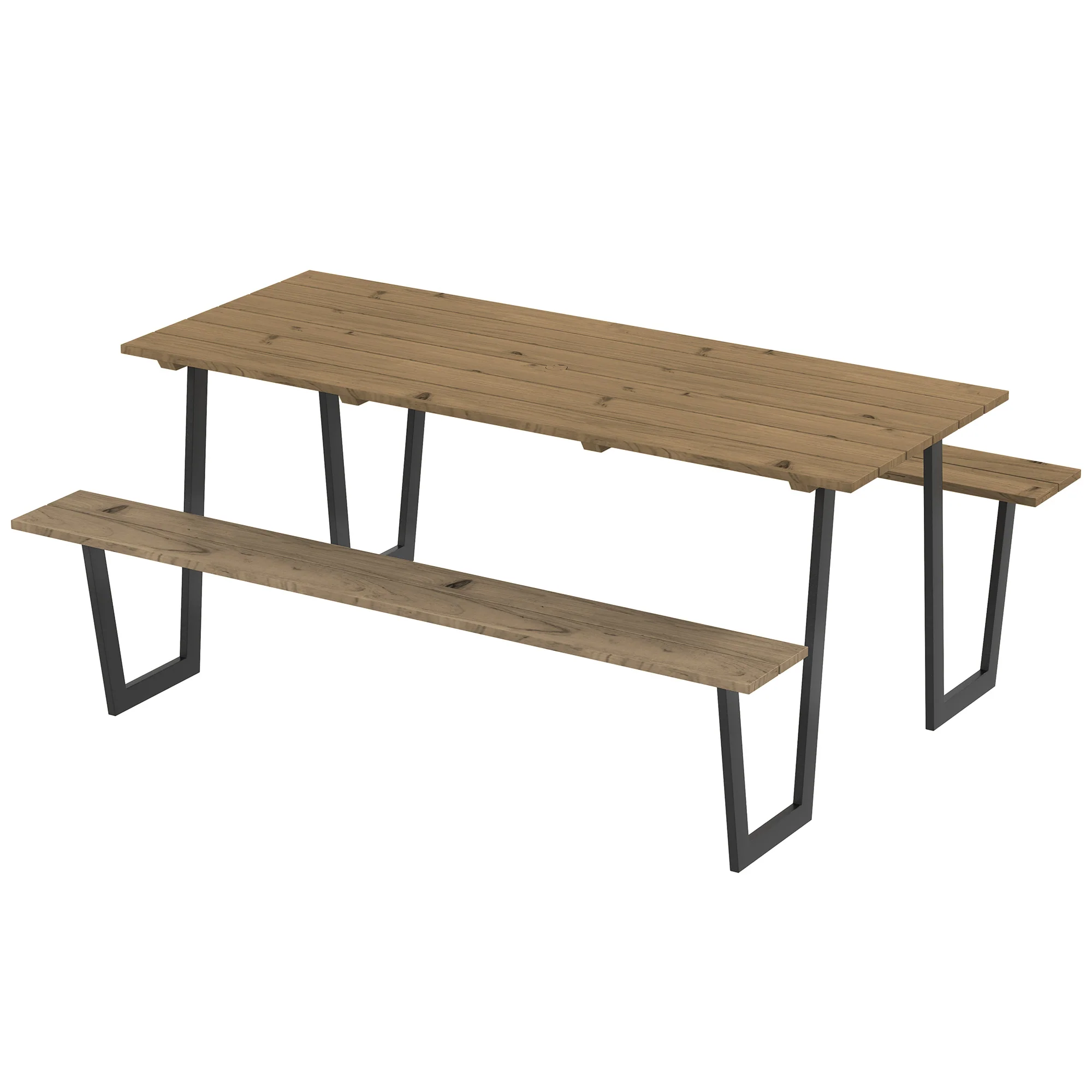 Outdoor Picnic Spruce Wood Table Set for 6-8, 2" Umbrella Hole, 795 LBS Benches, Brown - Image 2