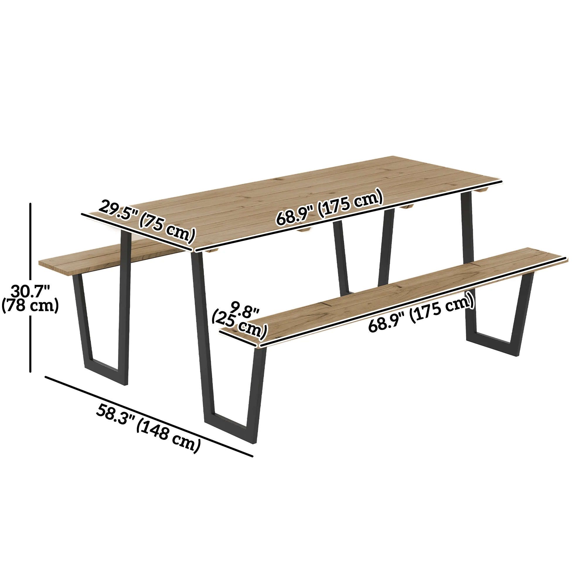 Outdoor Picnic Spruce Wood Table Set for 6-8, 2" Umbrella Hole, 795 LBS Benches, Brown - Image 5