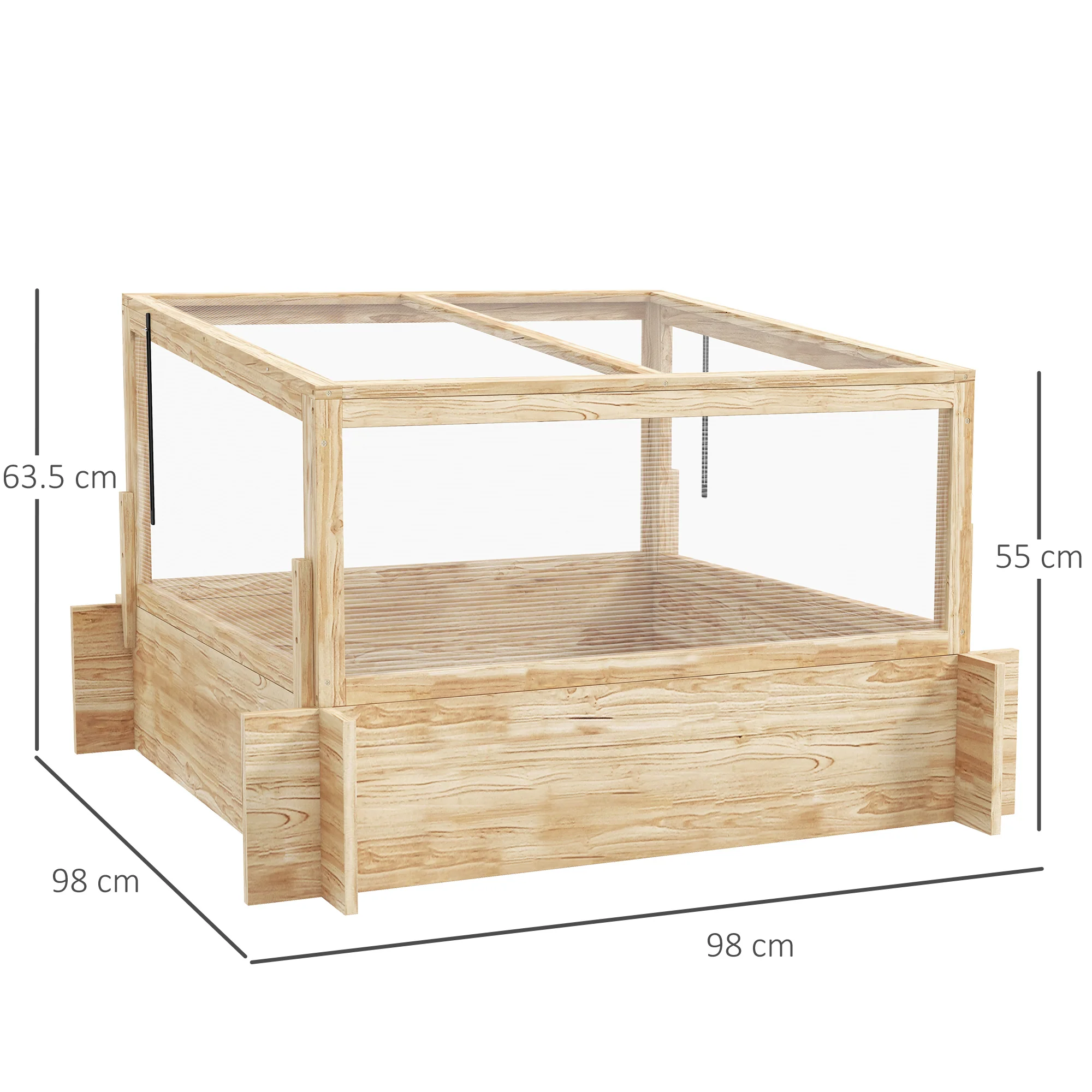 Outdoor Raised Garden Bed with Cold Frame Greenhouse and Openable Top, Wooden Elevated Planter Box for Vegetables, Flowers and Herbs, 98x98x63.5cm - Image 5