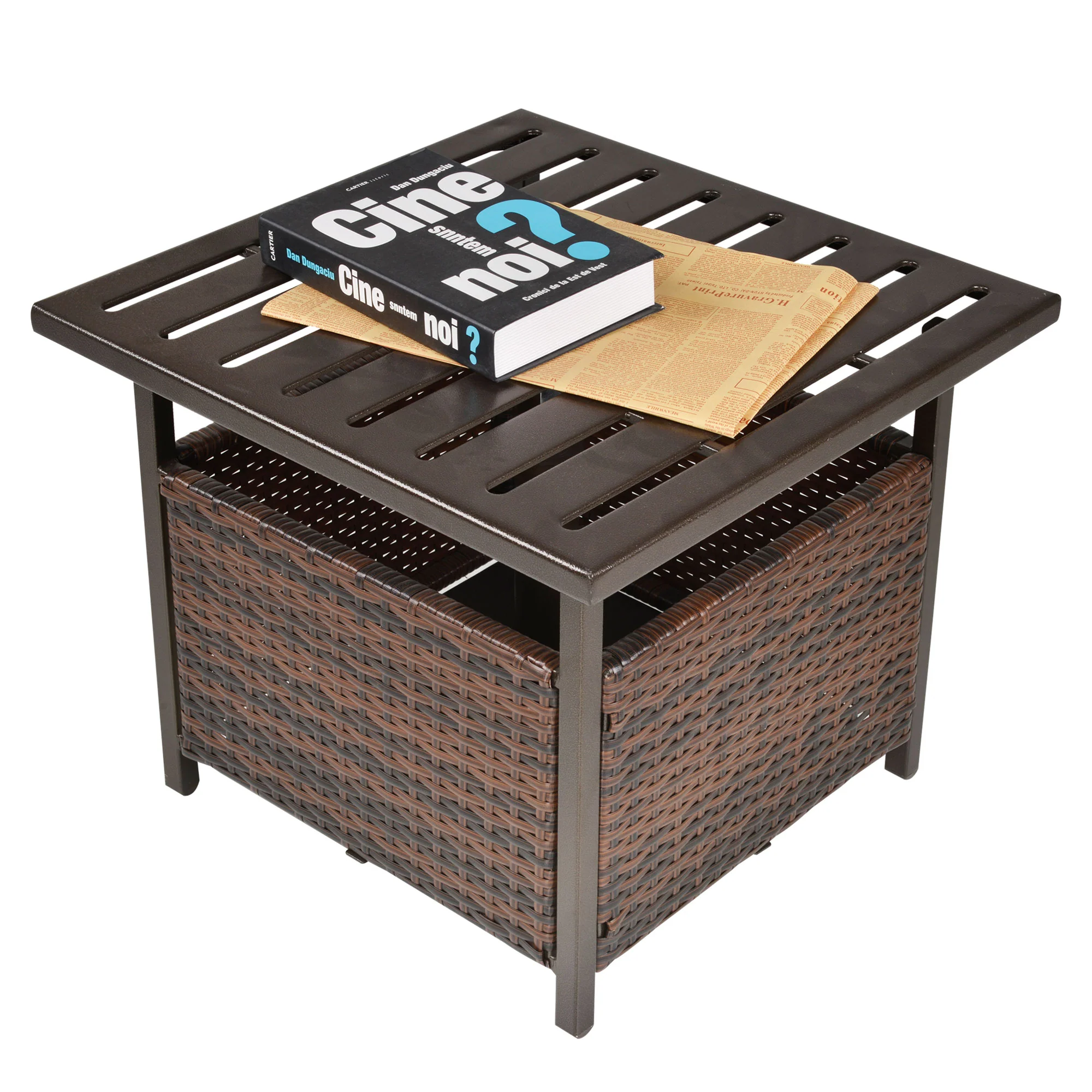 Rattan Wicker Patio Coffee Table w/ Umbrella Hole for Garden, Backyard, Brown - Image 2