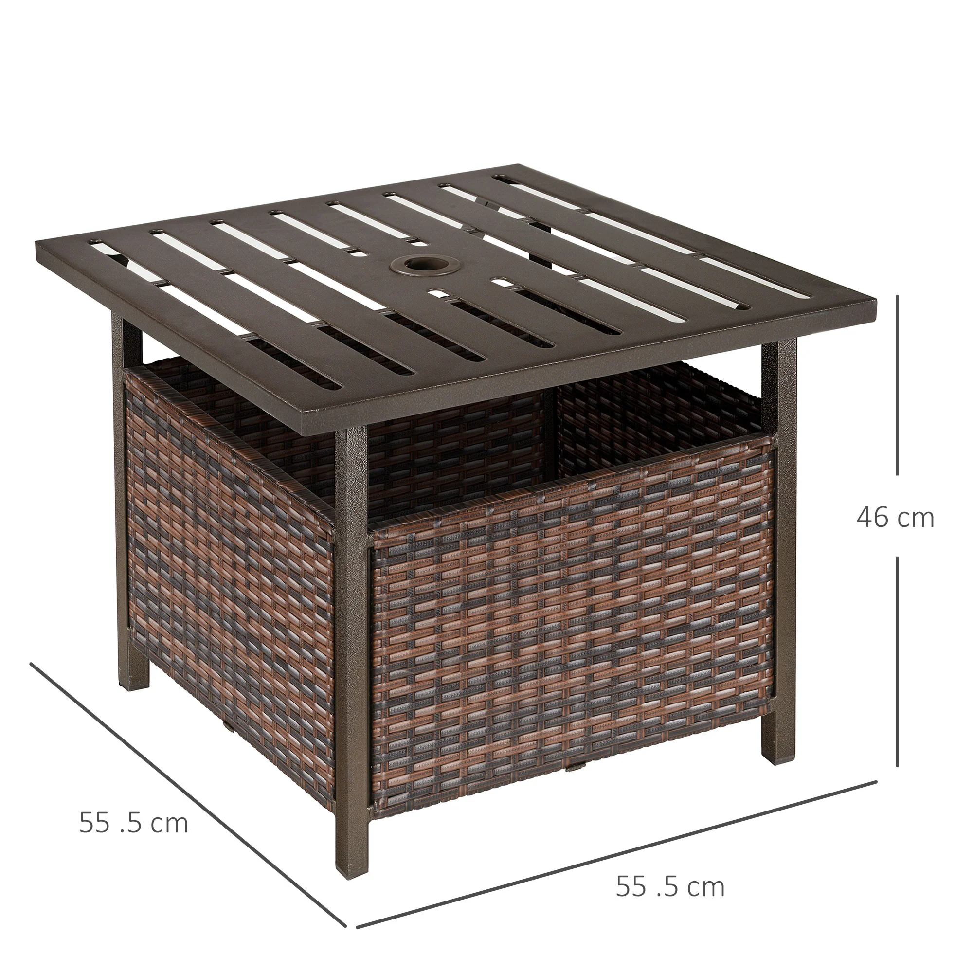 Rattan Wicker Patio Coffee Table w/ Umbrella Hole for Garden, Backyard, Brown - Image 5
