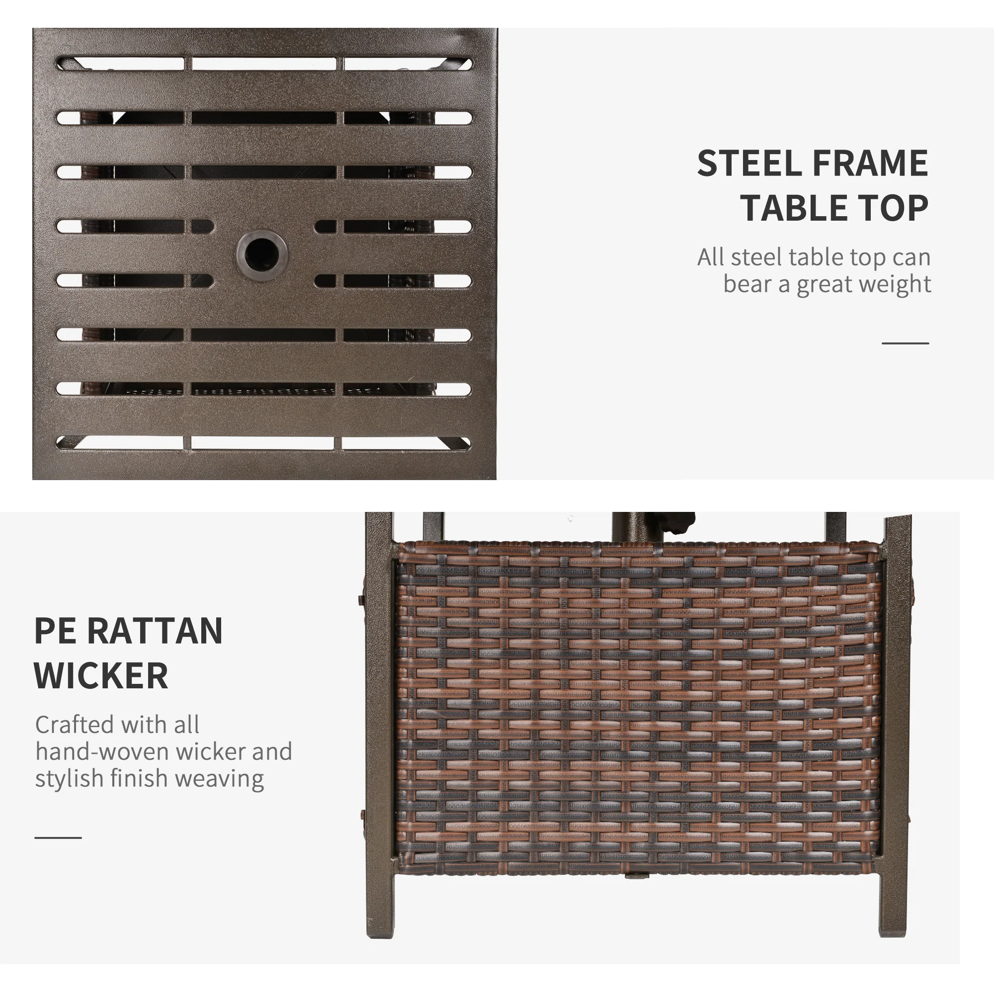 Rattan Wicker Patio Coffee Table w/ Umbrella Hole for Garden, Backyard, Brown - Image 8