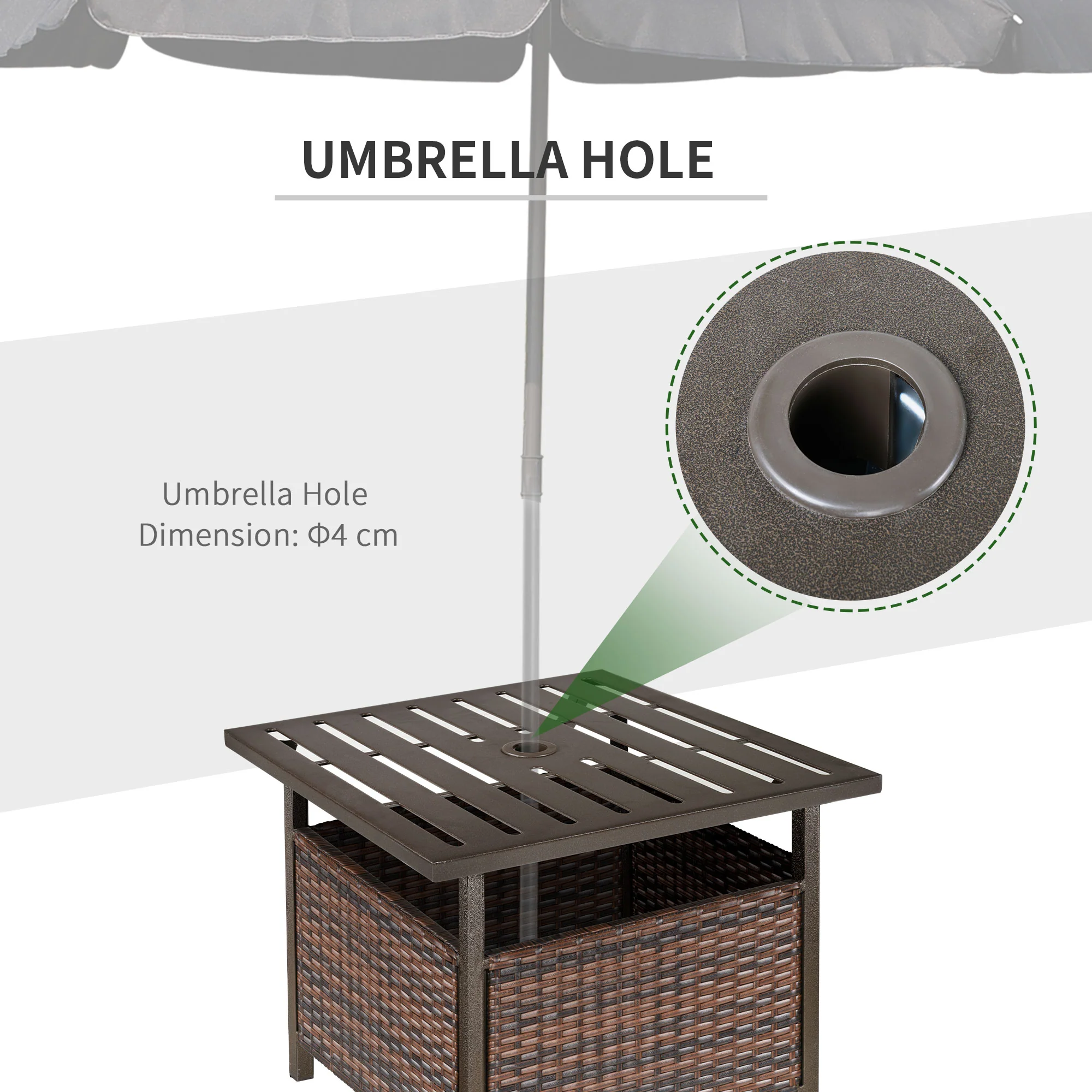 Rattan Wicker Patio Coffee Table w/ Umbrella Hole for Garden, Backyard, Brown - Image 9