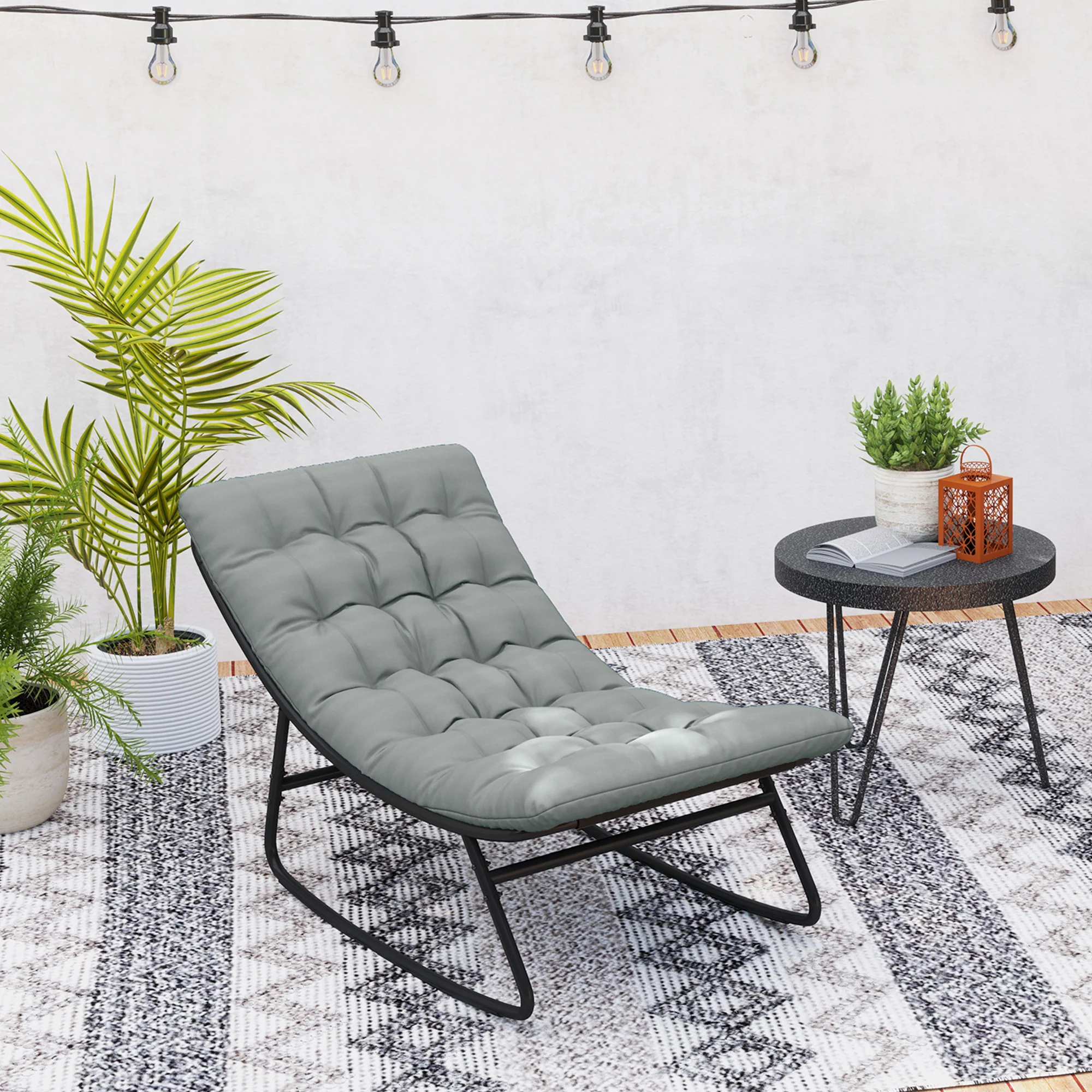 Outdoor Patio Rocking Chair with Cushion, Balcony Chair with Mesh Deep Seat, Grey - Image 10