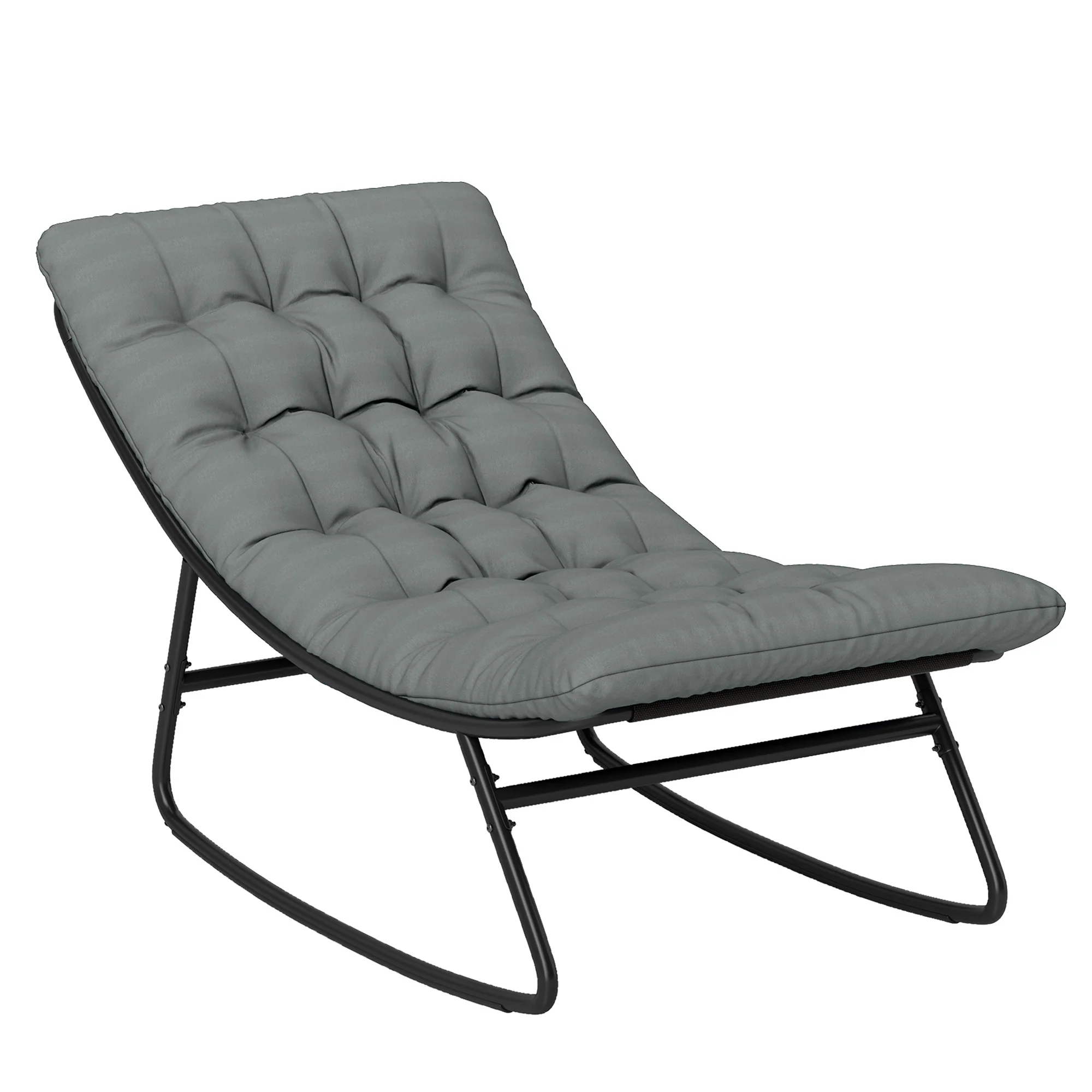 Outdoor Patio Rocking Chair with Cushion, Balcony Chair with Mesh Deep Seat, Grey - Image 12