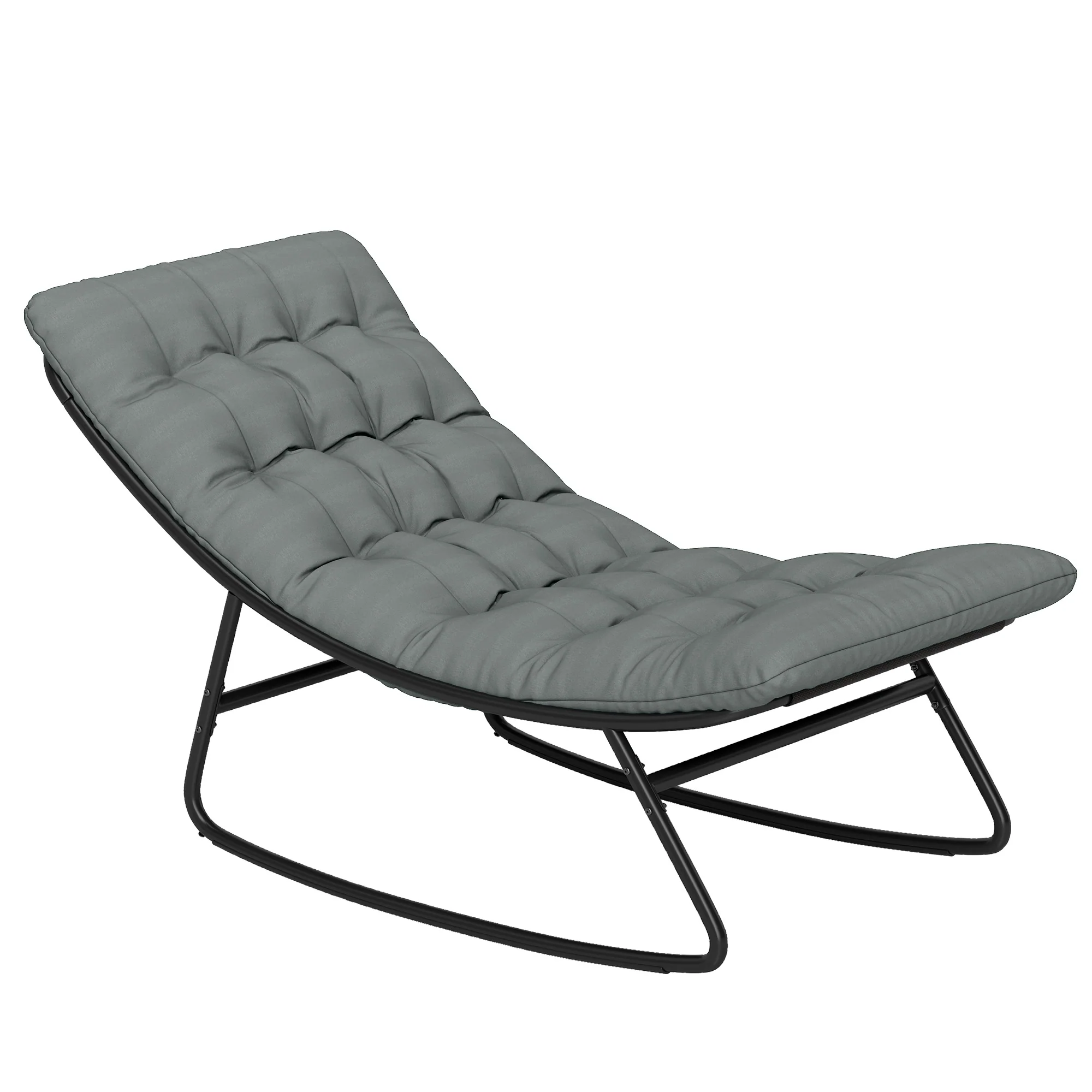 Outdoor Patio Rocking Chair with Cushion, Balcony Chair with Mesh Deep Seat, Grey - Image 2