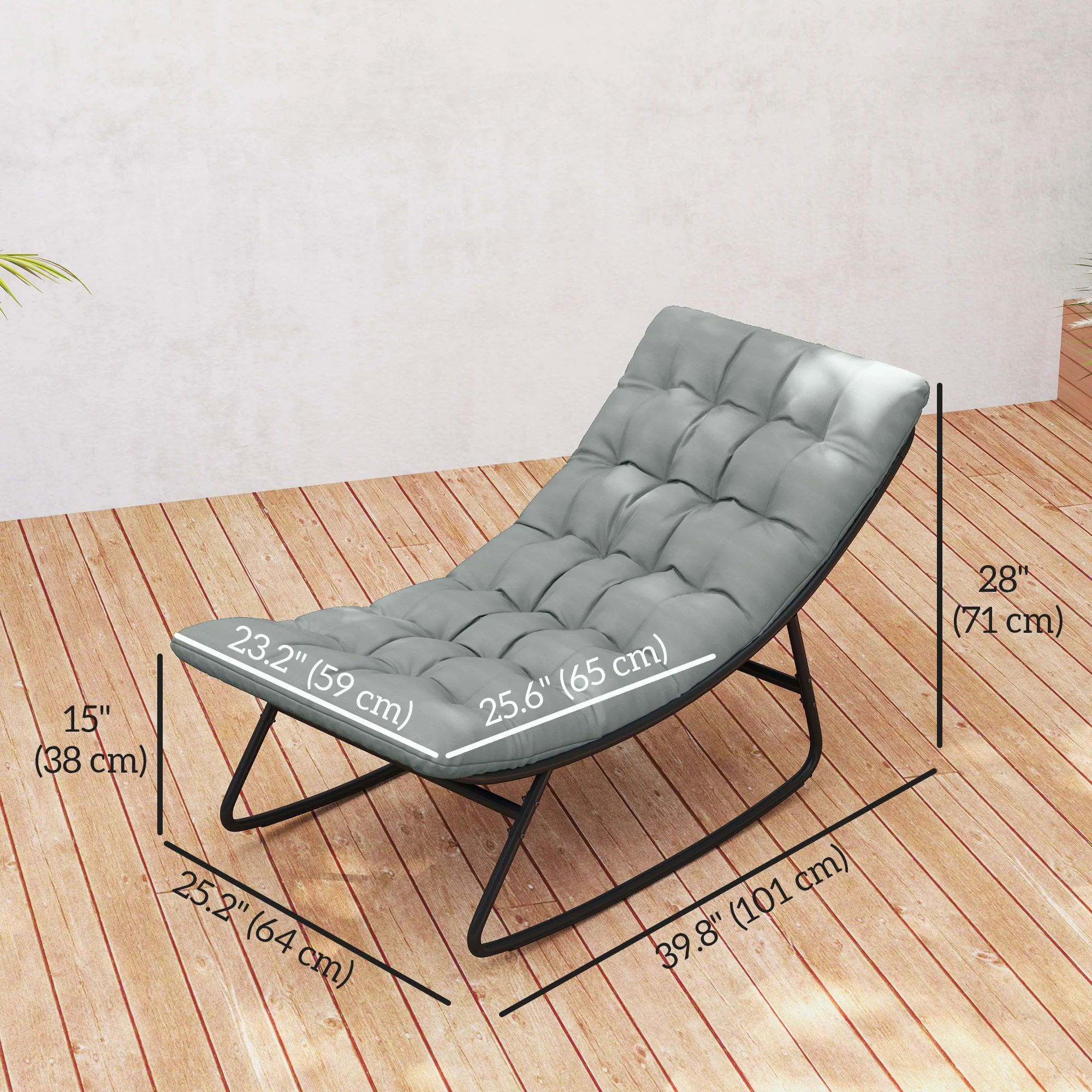 Outdoor Patio Rocking Chair with Cushion, Balcony Chair with Mesh Deep Seat, Grey - Image 5