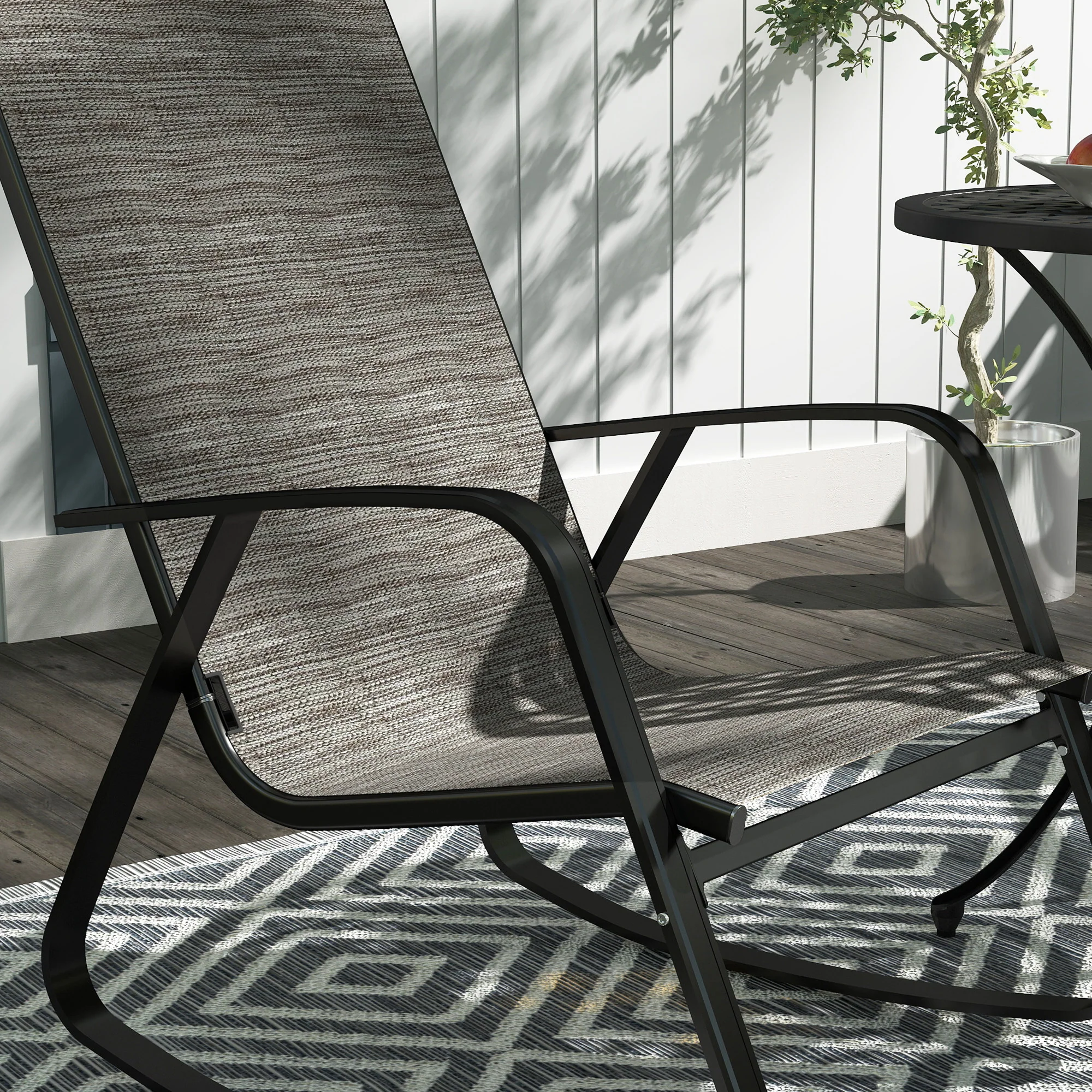 Set of 2 Patio Rocking Chairs with High Backrest & Armrests for Garden, Light Brown - Image 11