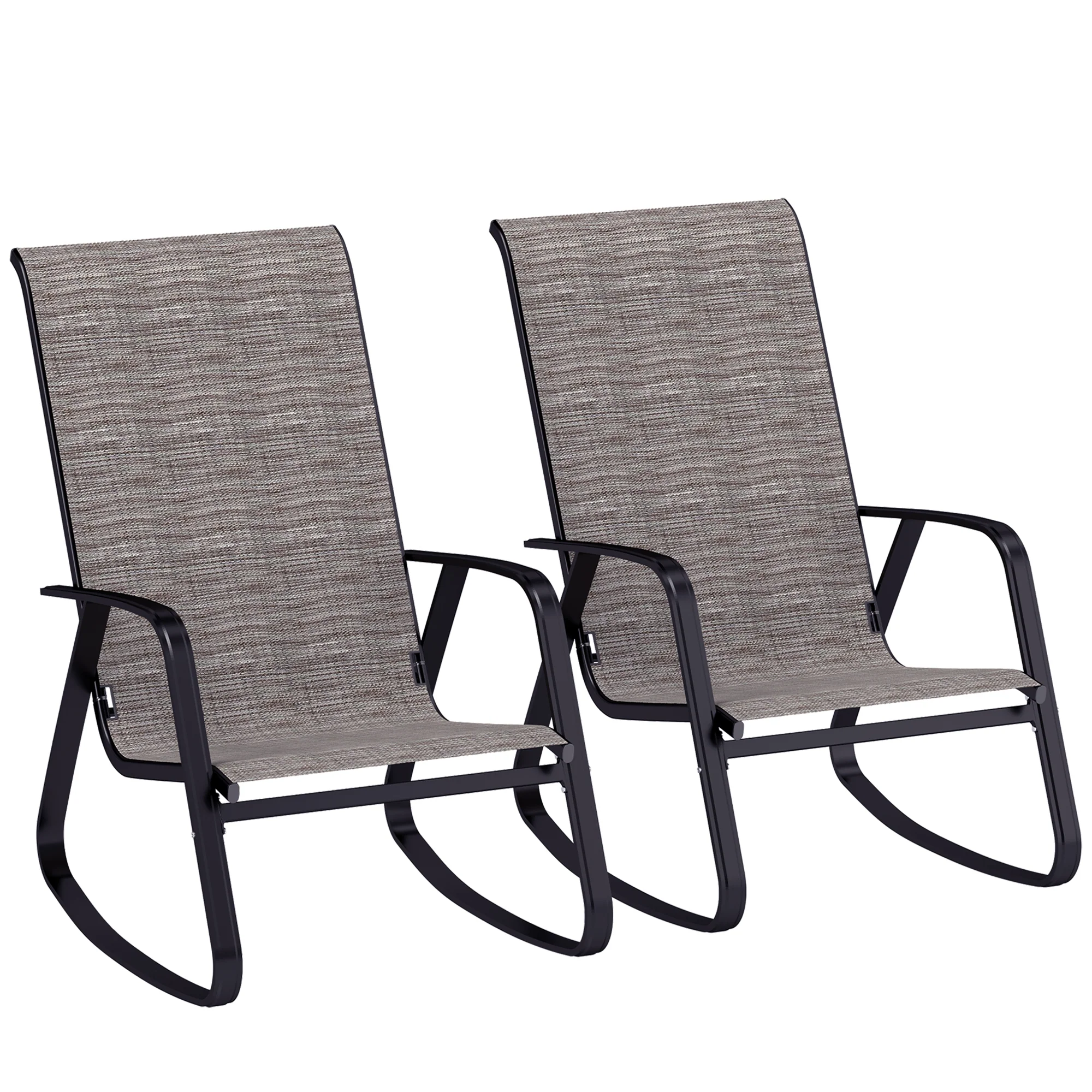 Set of 2 Patio Rocking Chairs with High Backrest & Armrests for Garden, Light Brown - Image 12