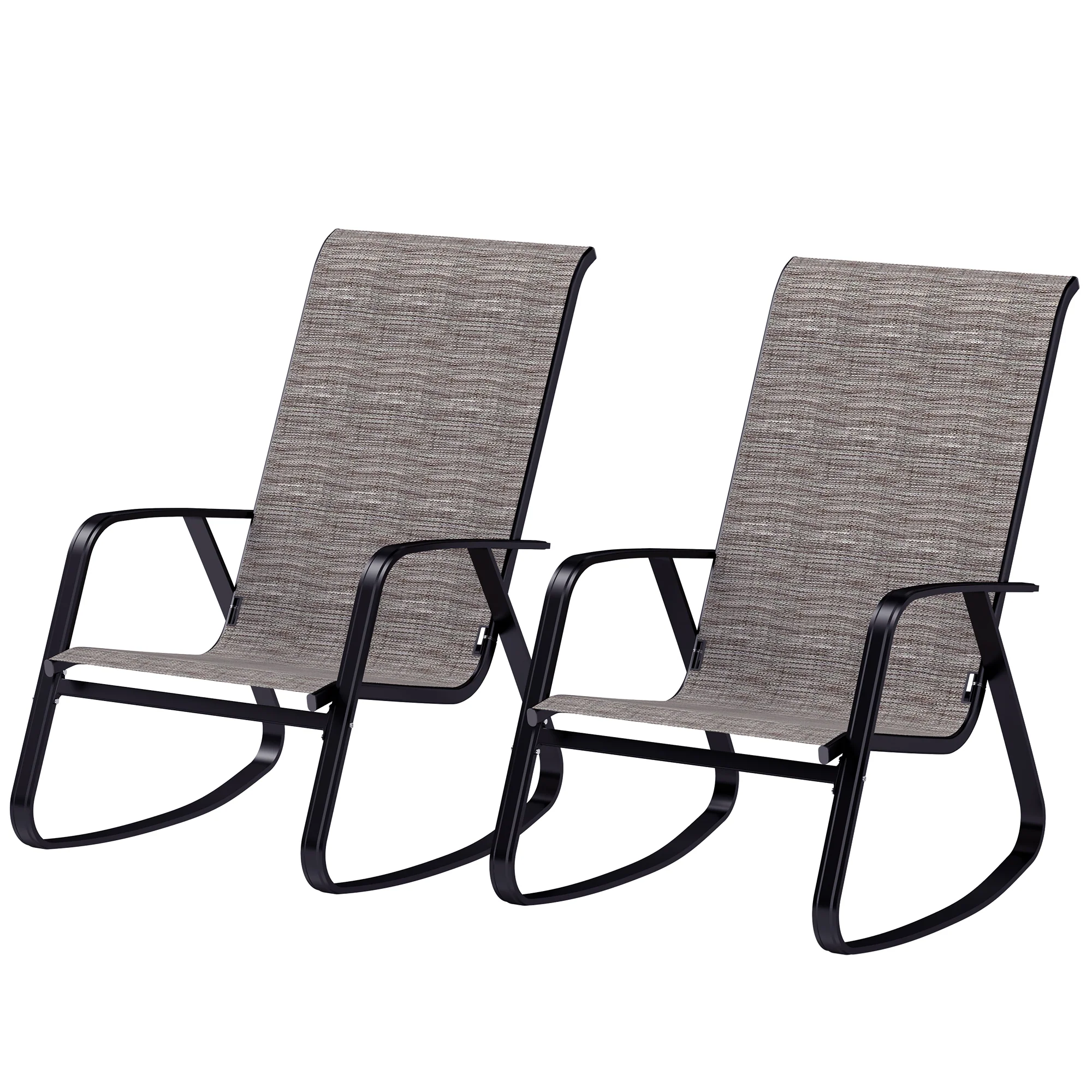 Set of 2 Patio Rocking Chairs with High Backrest & Armrests for Garden, Light Brown - Image 2