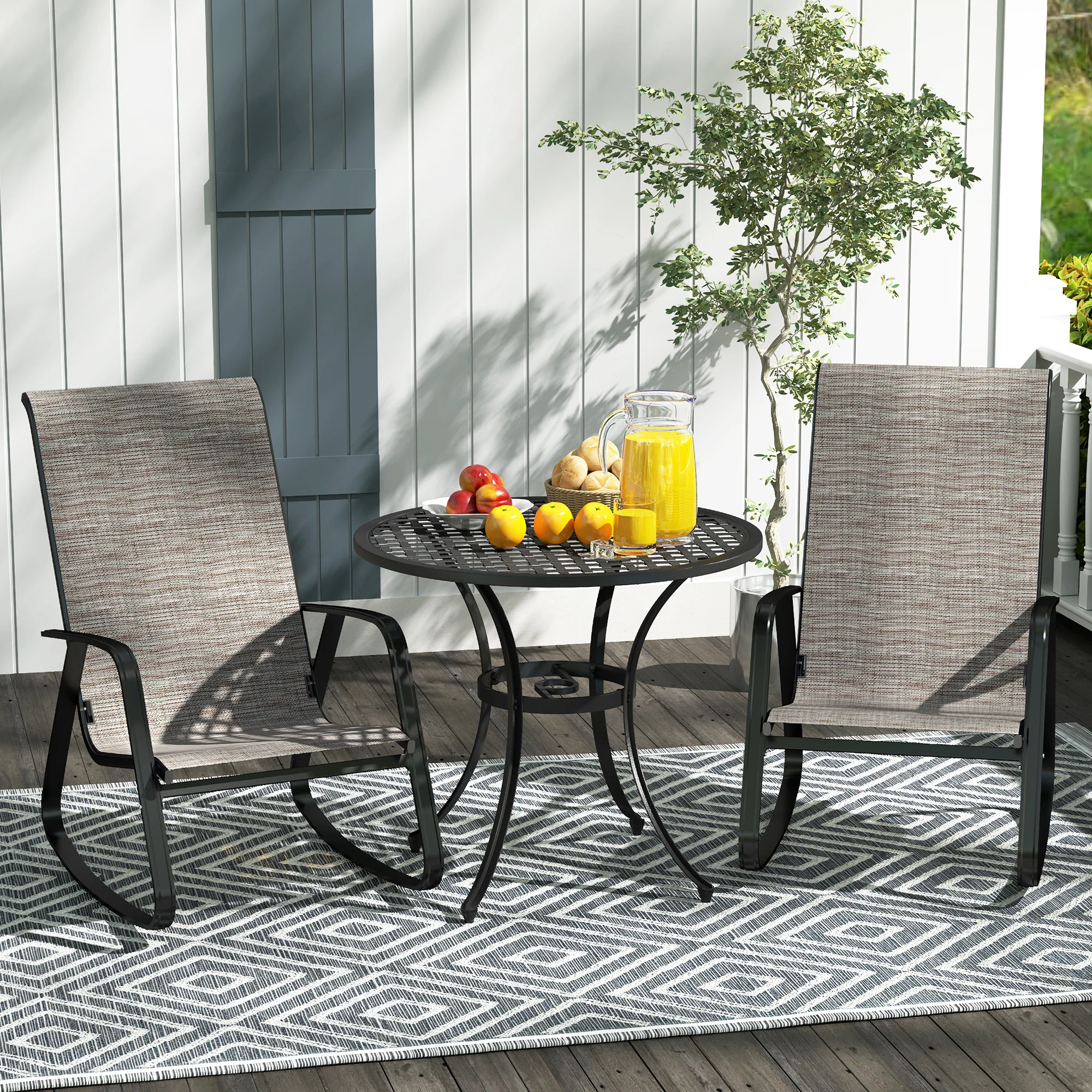 Set of 2 Patio Rocking Chairs with High Backrest & Armrests for Garden, Light Brown - Image 3