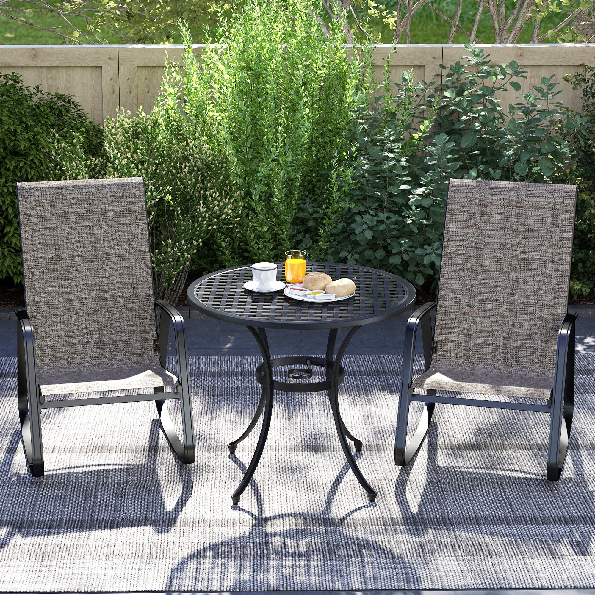 Set of 2 Patio Rocking Chairs with High Backrest & Armrests for Garden, Light Brown - Image 4
