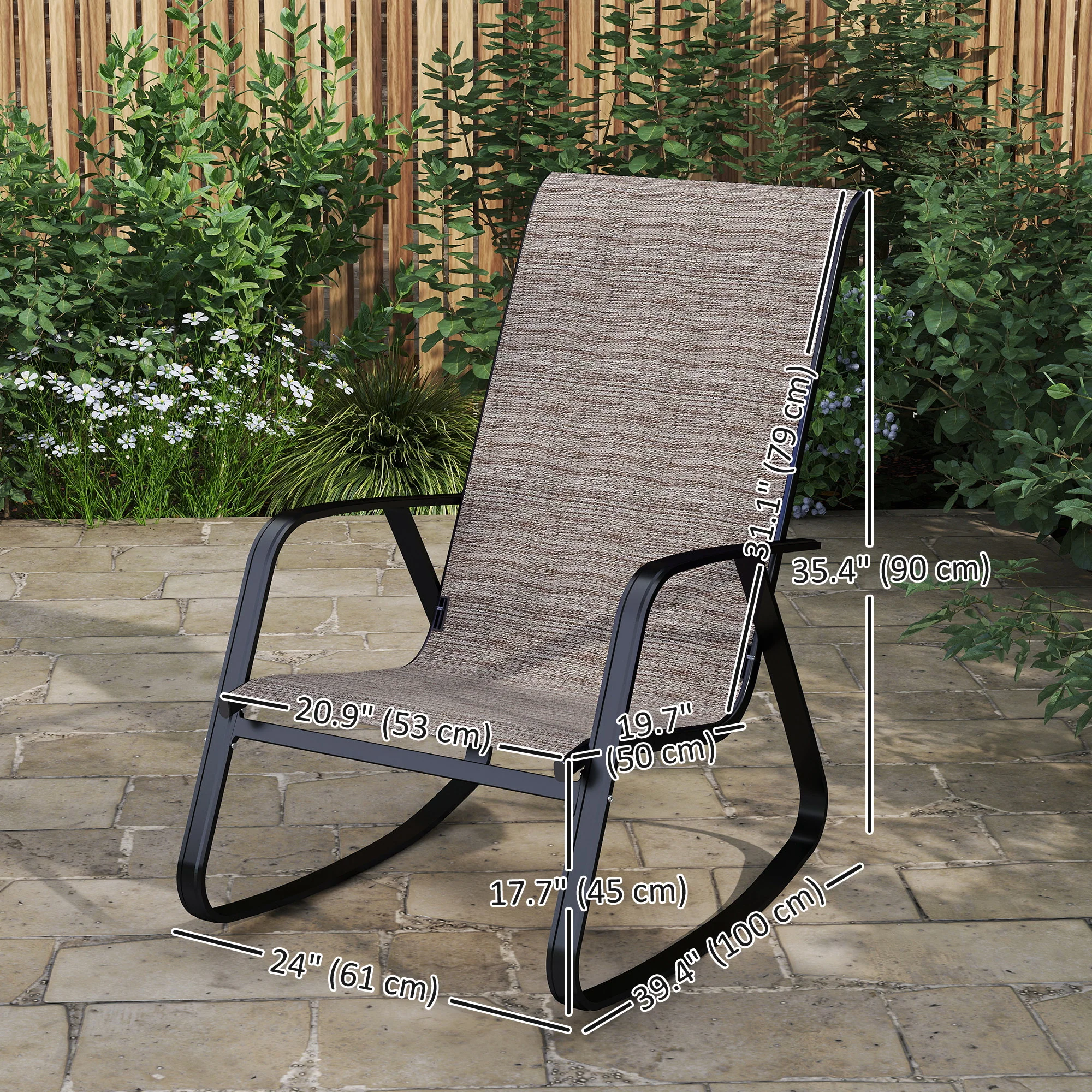 Set of 2 Patio Rocking Chairs with High Backrest & Armrests for Garden, Light Brown - Image 5