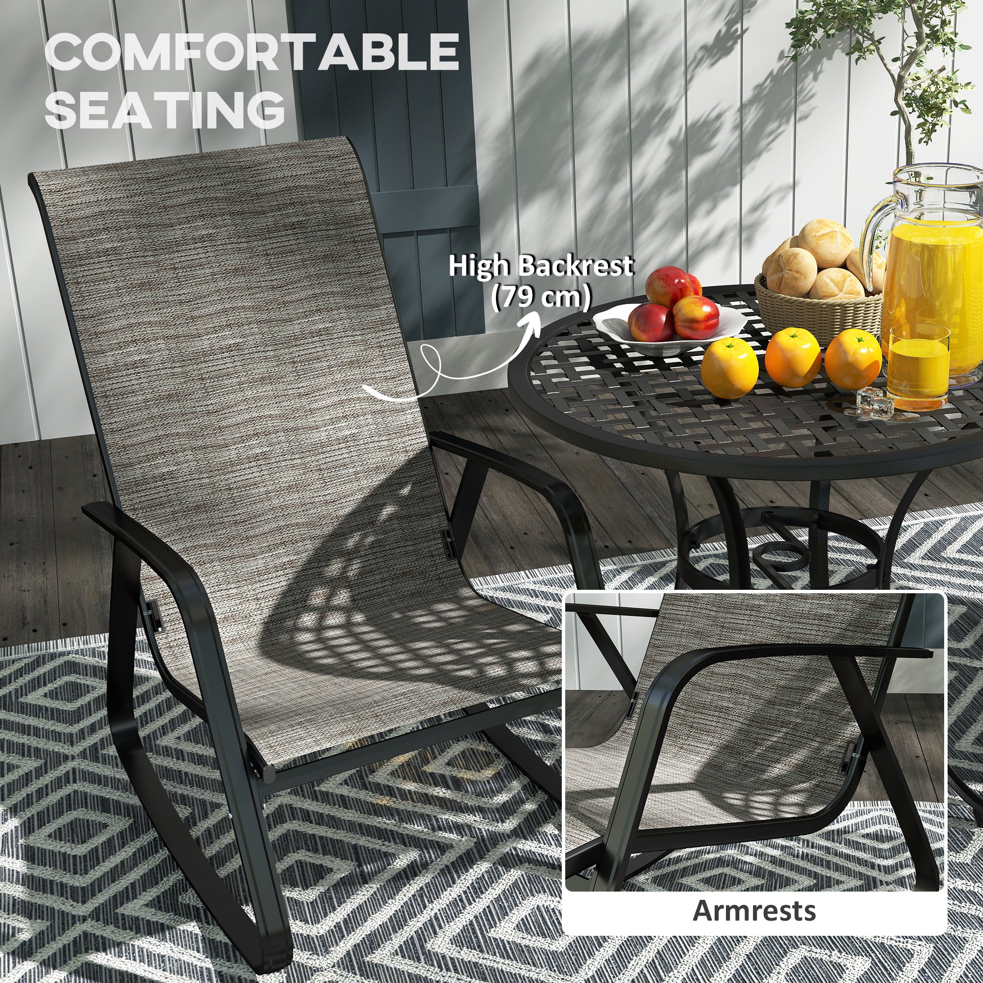 Set of 2 Patio Rocking Chairs with High Backrest & Armrests for Garden, Light Brown - Image 7