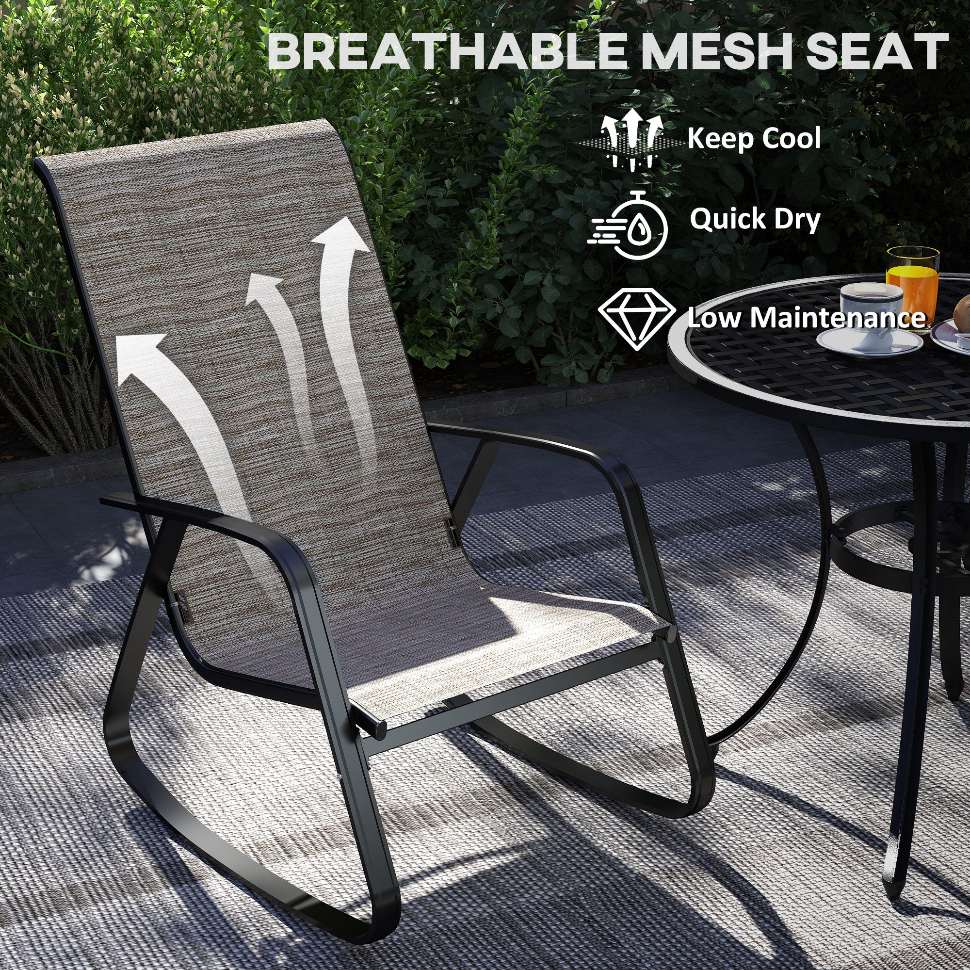 Set of 2 Patio Rocking Chairs with High Backrest & Armrests for Garden, Light Brown - Image 8