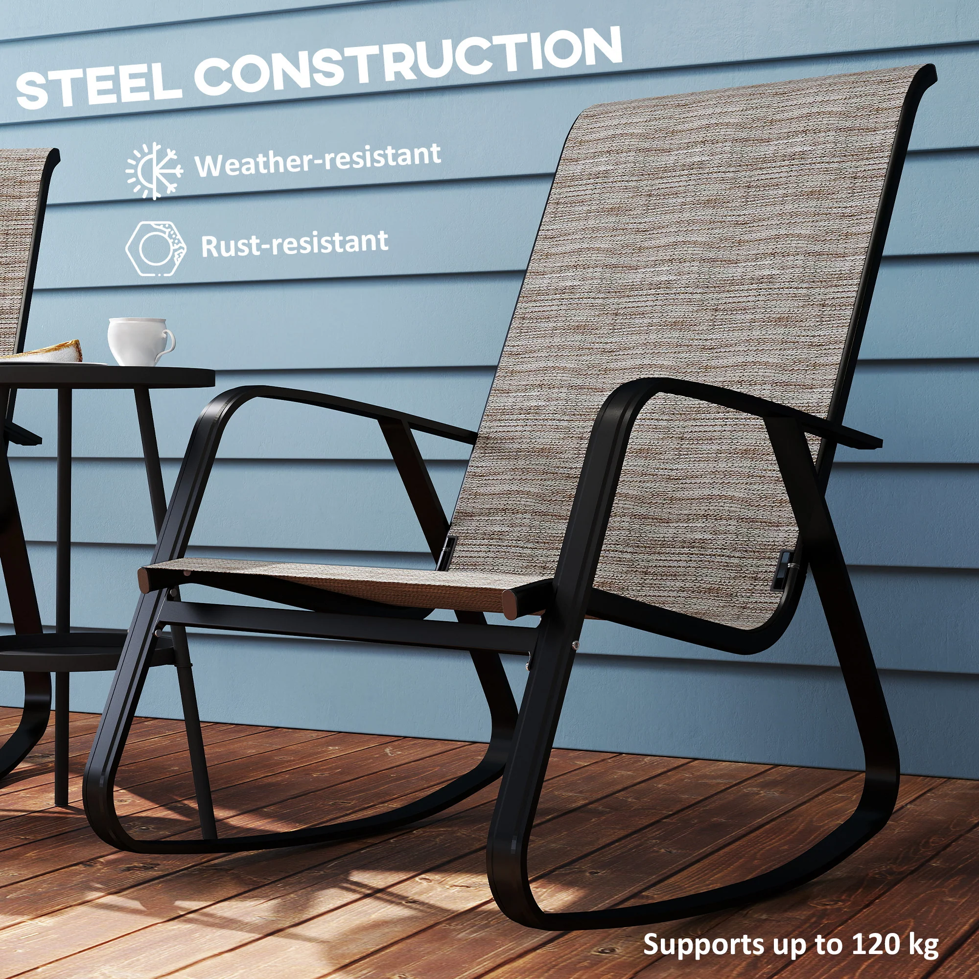 Set of 2 Patio Rocking Chairs with High Backrest & Armrests for Garden, Light Brown - Image 9