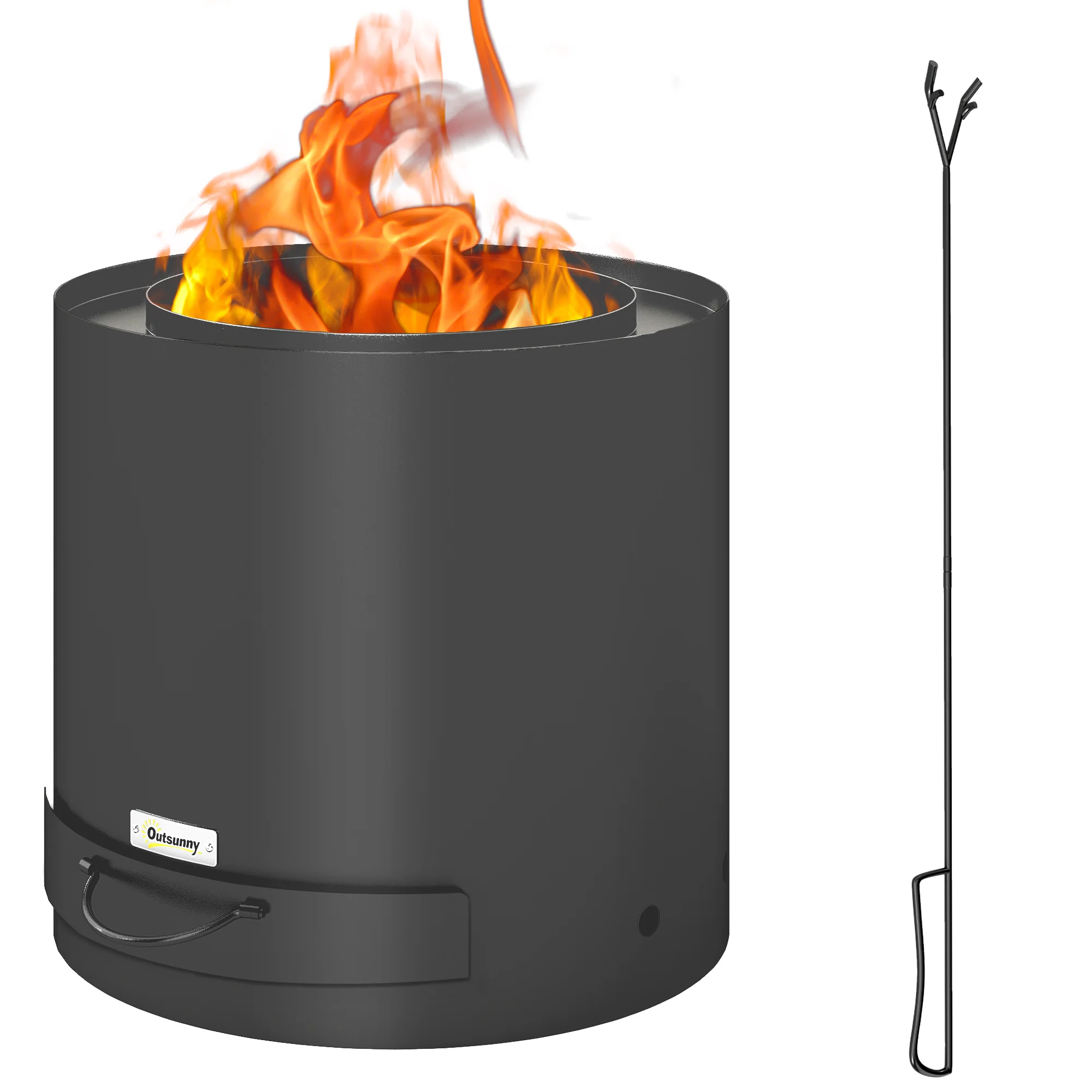 Round Smokeless Fire Pit with Ash Tray & Poker, Black