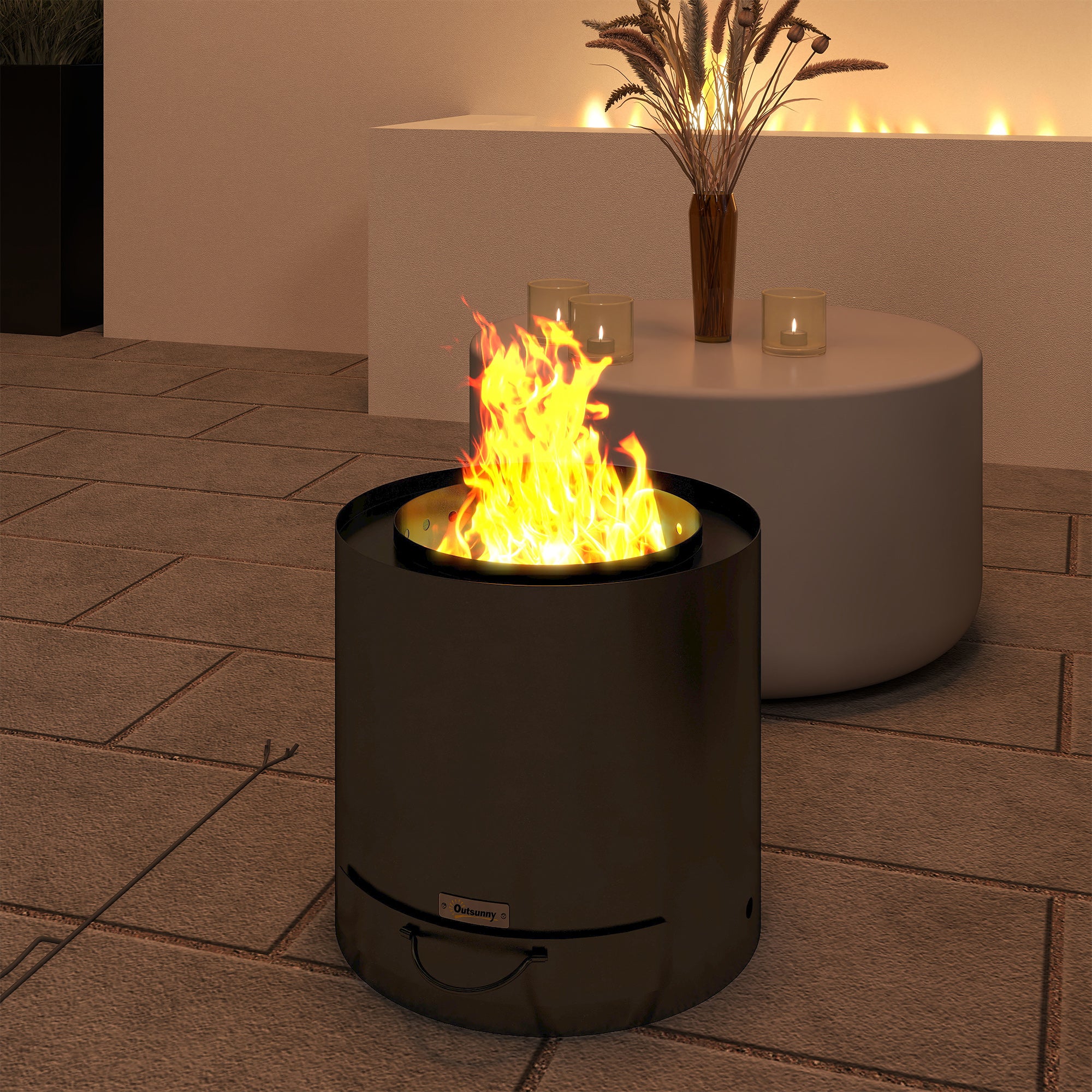 Round Smokeless Fire Pit with Ash Tray & Poker, Black - Image 10