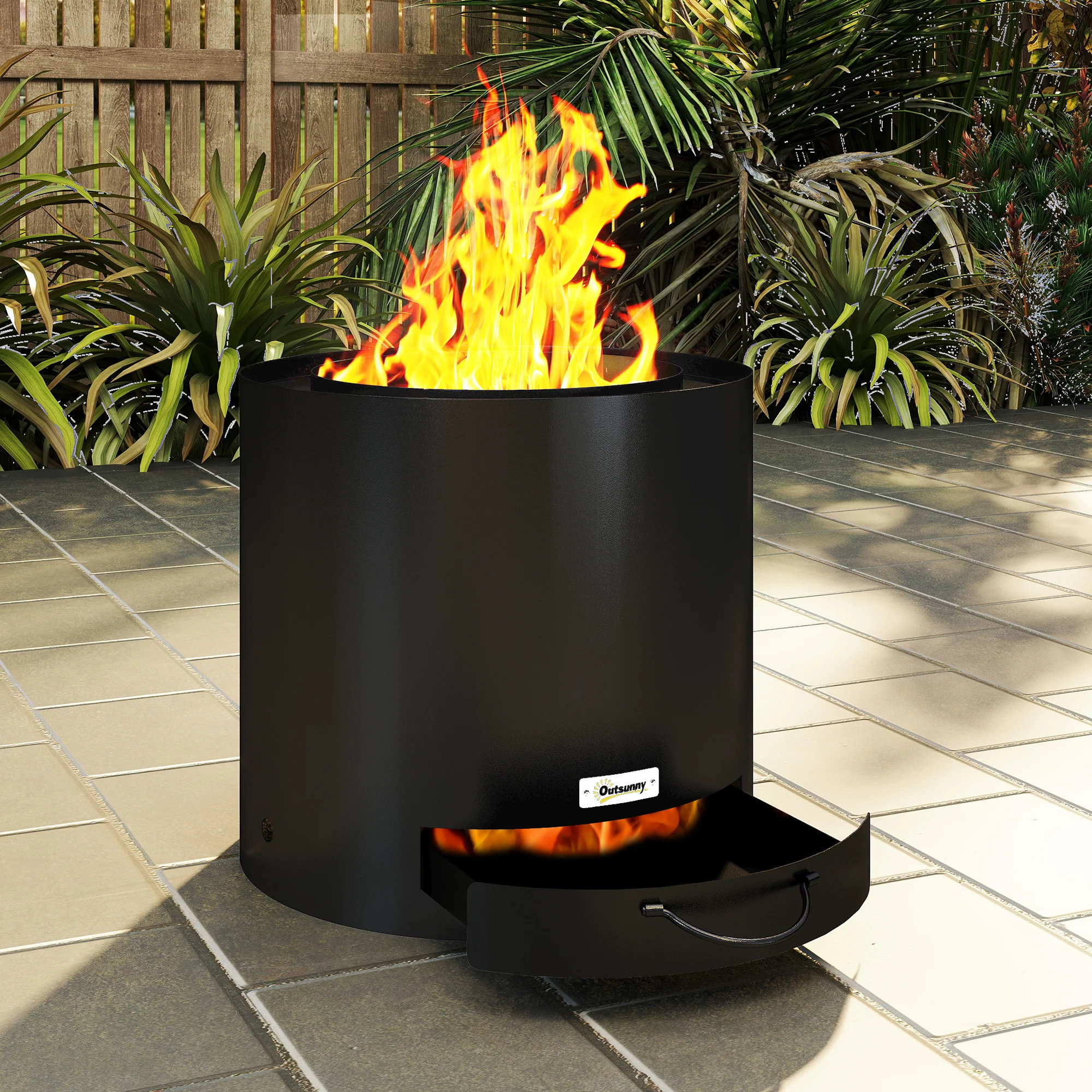 Round Smokeless Fire Pit with Ash Tray & Poker, Black - Image 11