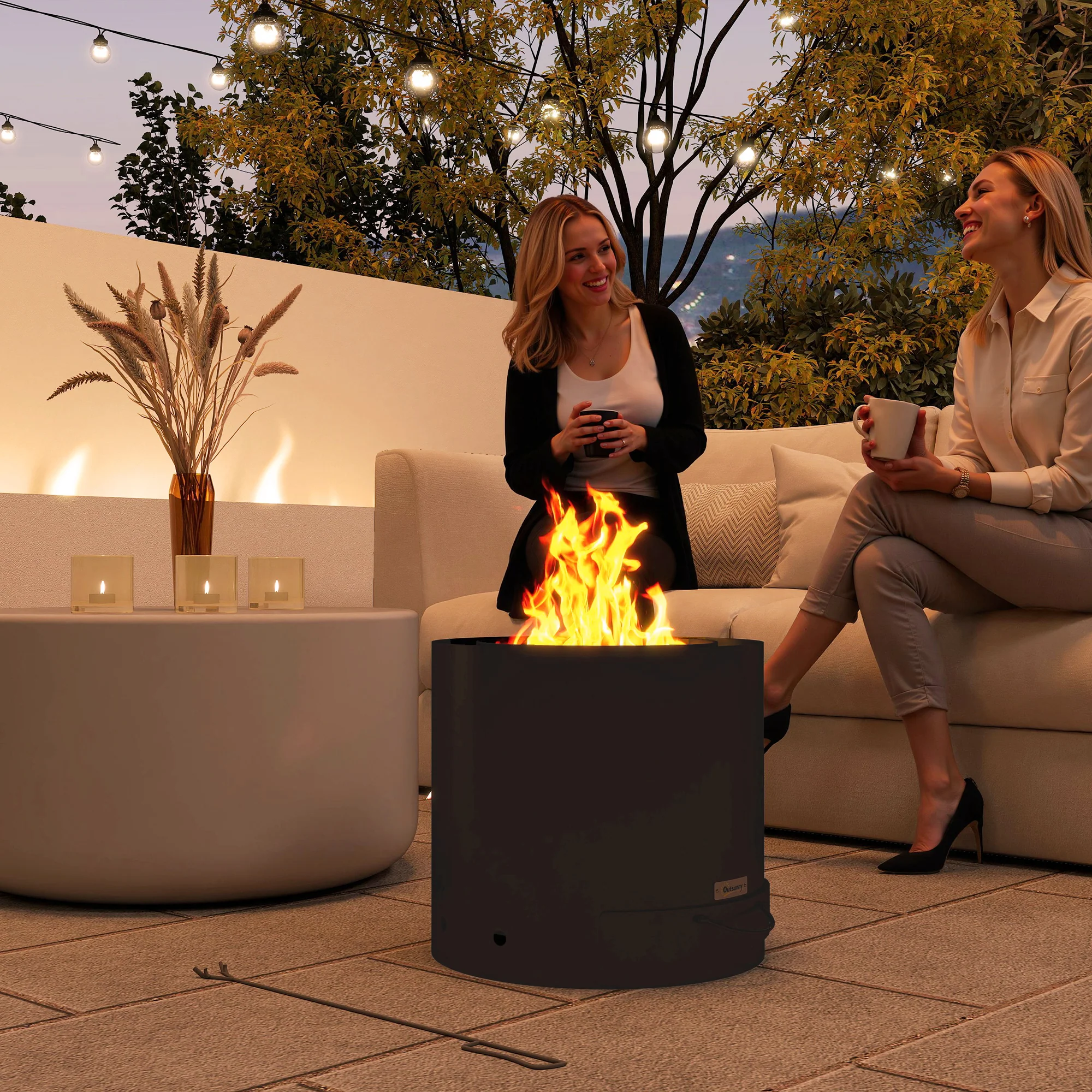 Round Smokeless Fire Pit with Ash Tray & Poker, Black - Image 3