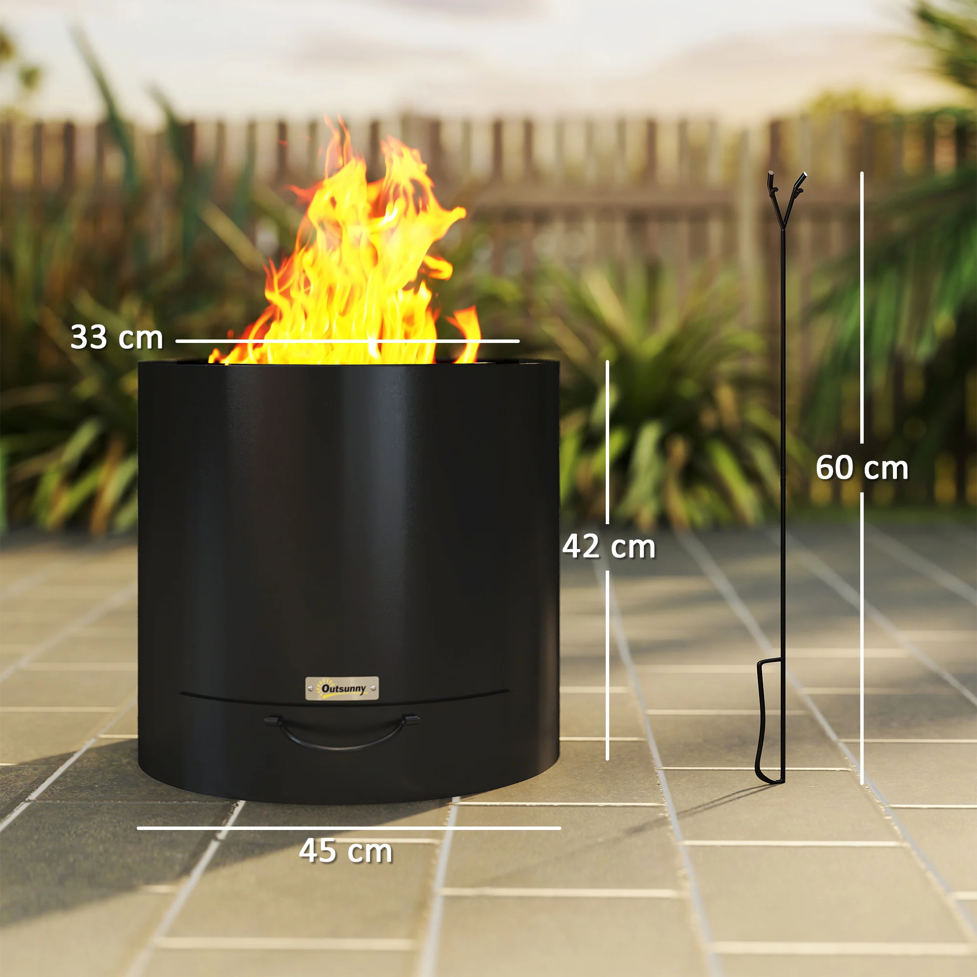 Round Smokeless Fire Pit with Ash Tray & Poker, Black - Image 5