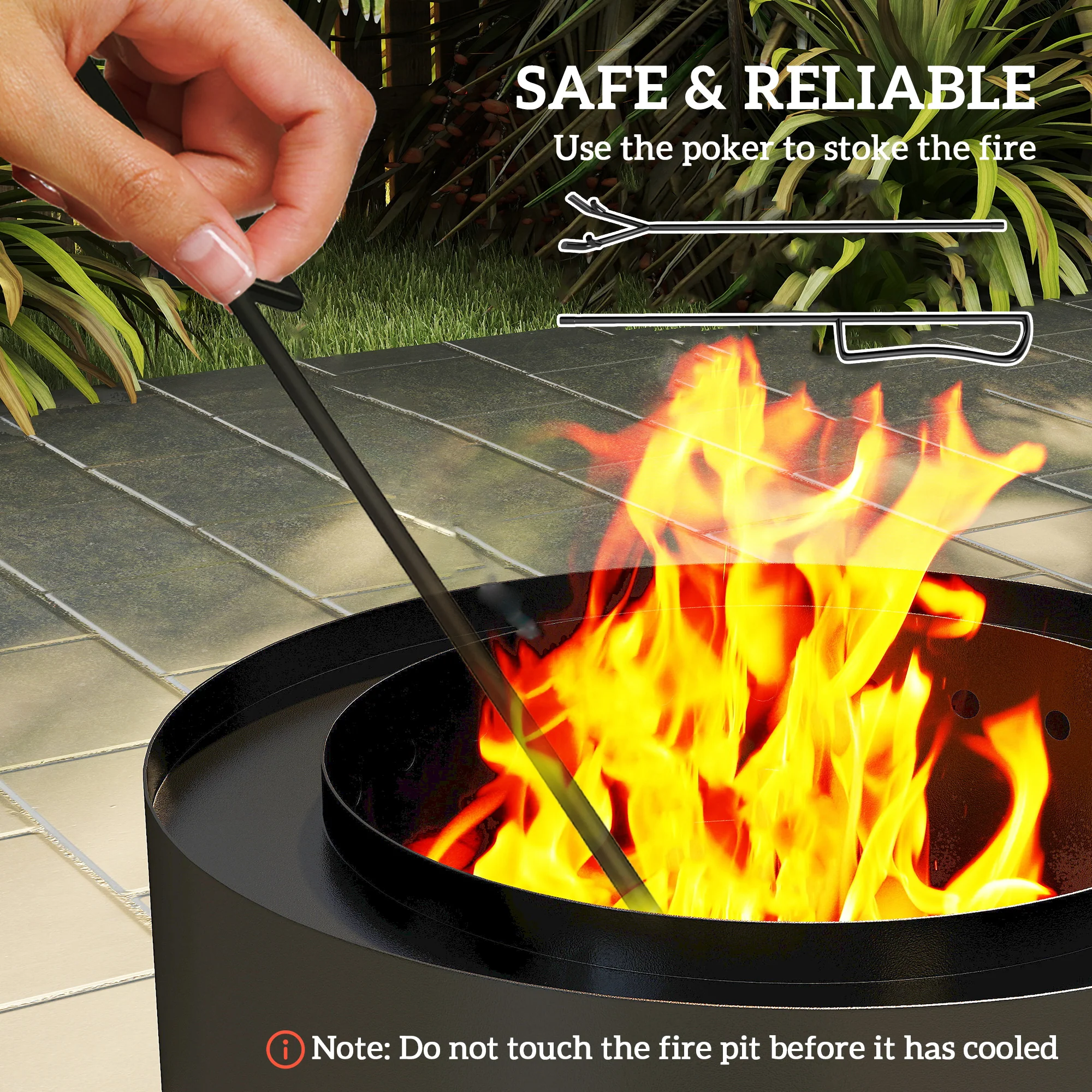Round Smokeless Fire Pit with Ash Tray & Poker, Black - Image 6