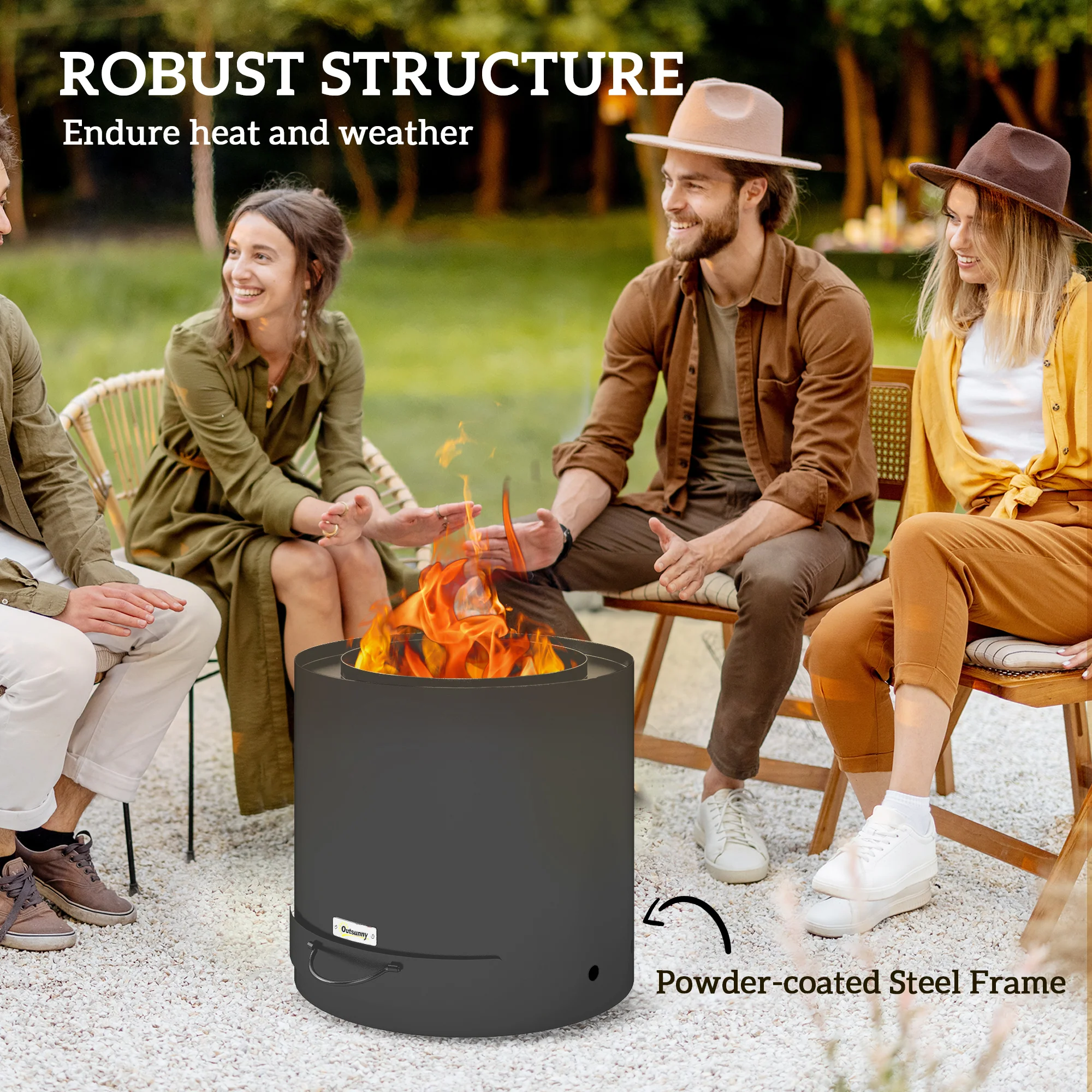 Round Smokeless Fire Pit with Ash Tray & Poker, Black - Image 7