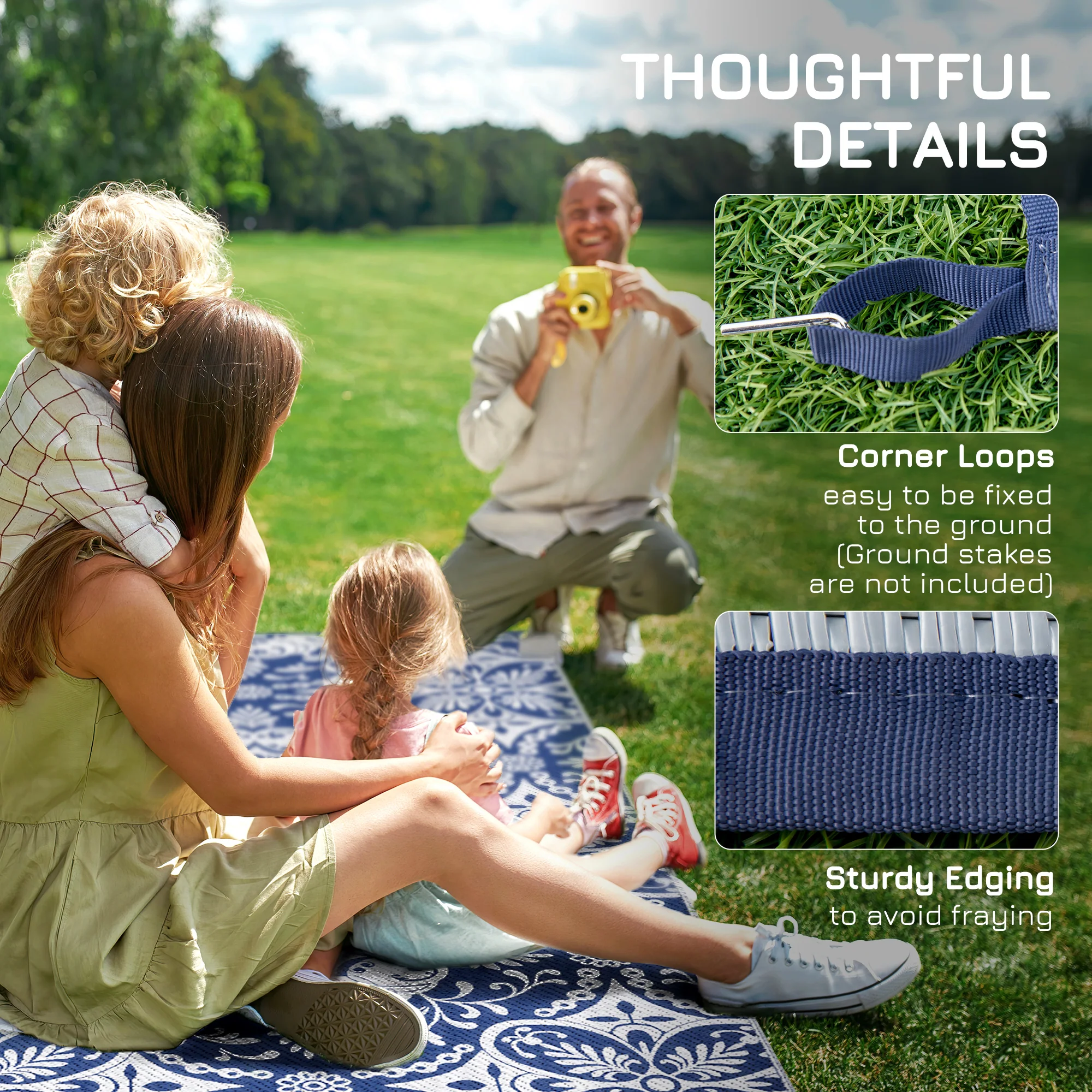 9' x 18' Reversible Outdoor Rug, Blue & White Floral - Image 10